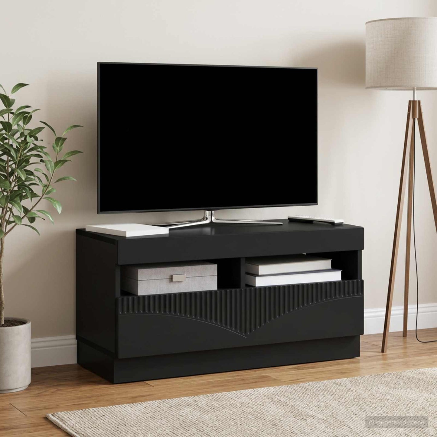 LED TV szekrény Fekete Szerelt Fa