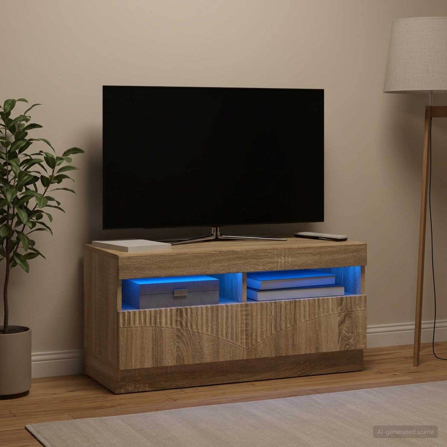 LED TV szekrény Sonoma Tölgy Szerelt Fa