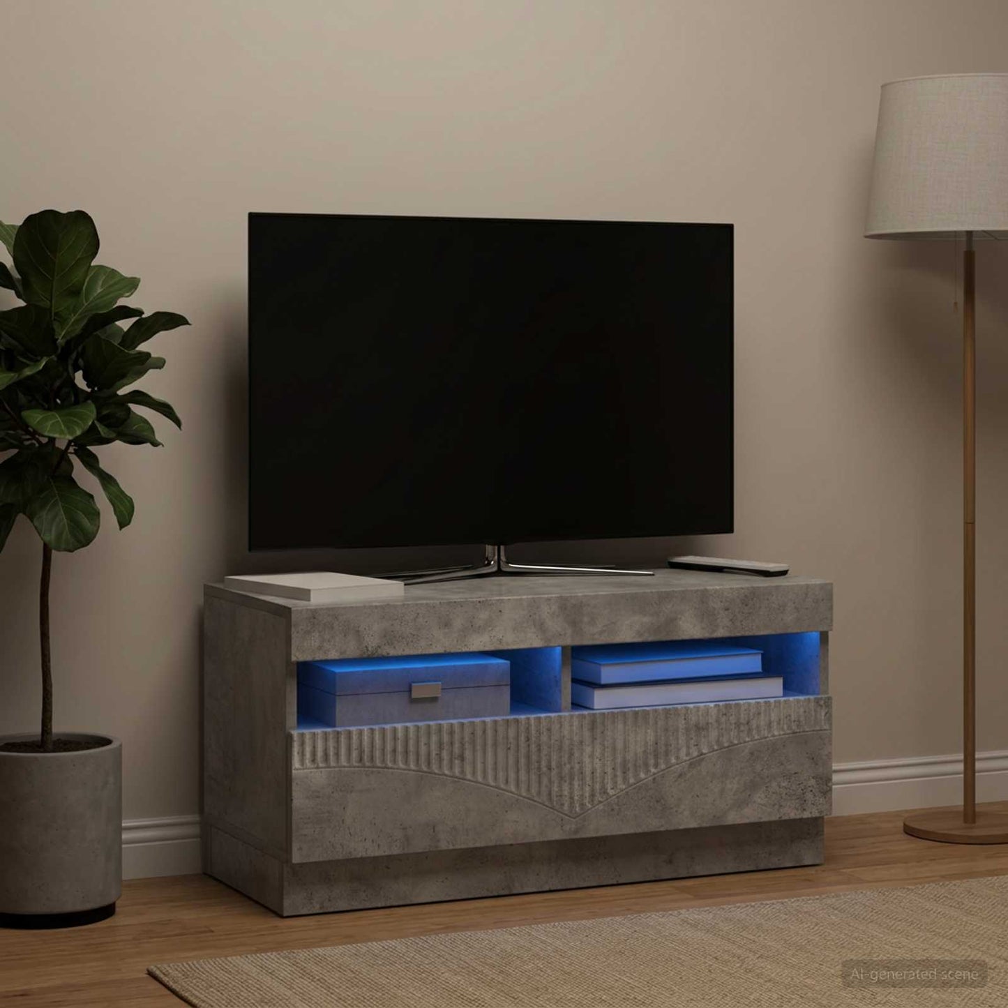 LED TV szekrény Betonszürke Szerelt Fa