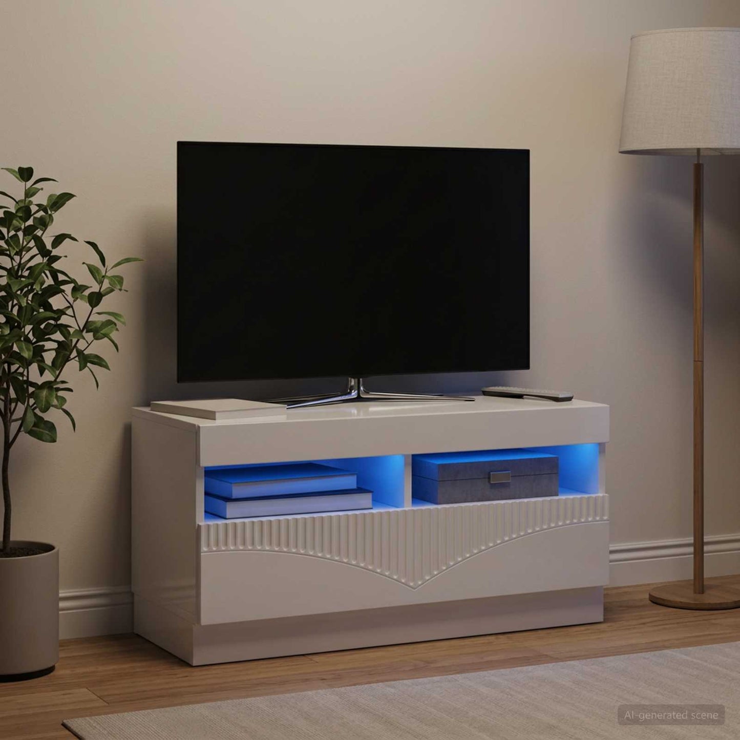 LED TV szekrény Magasfényű Fehér Szerelt Fa