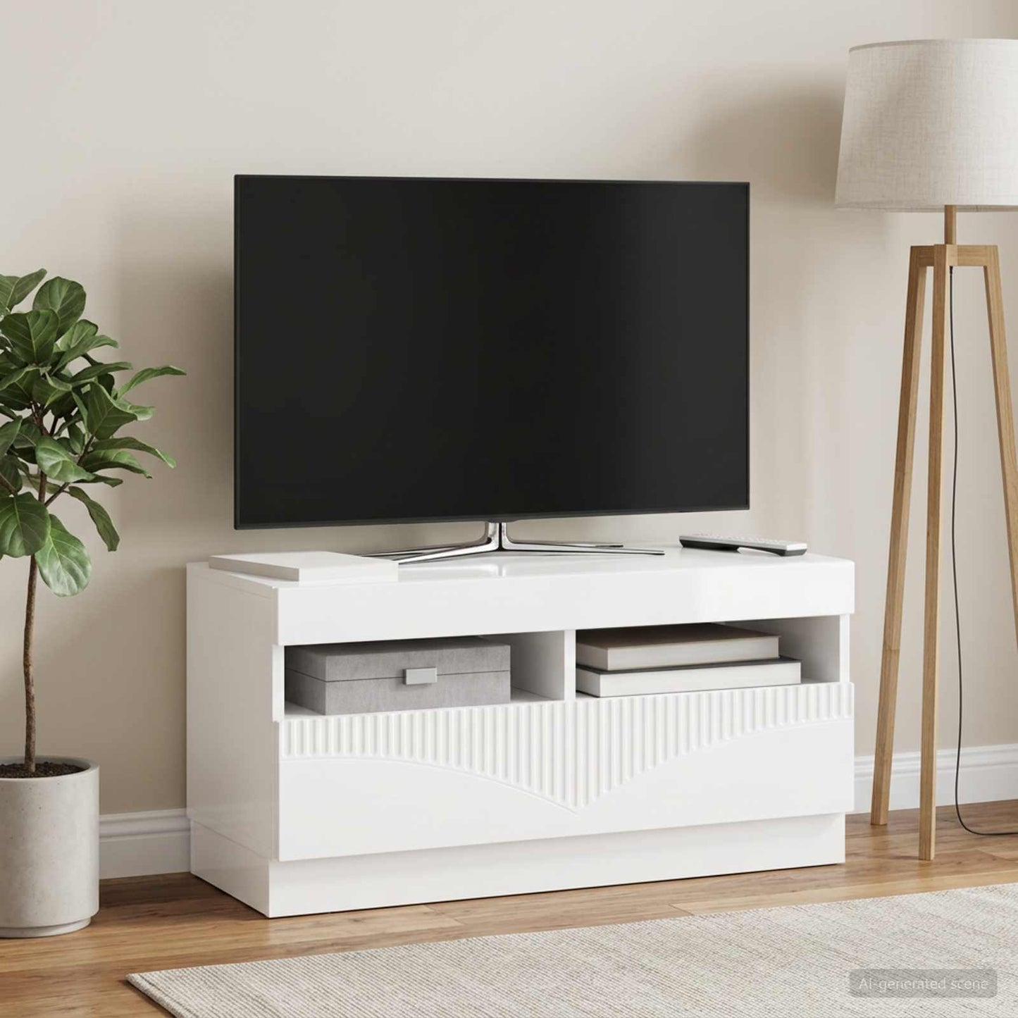 LED TV szekrény Magasfényű Fehér Szerelt Fa