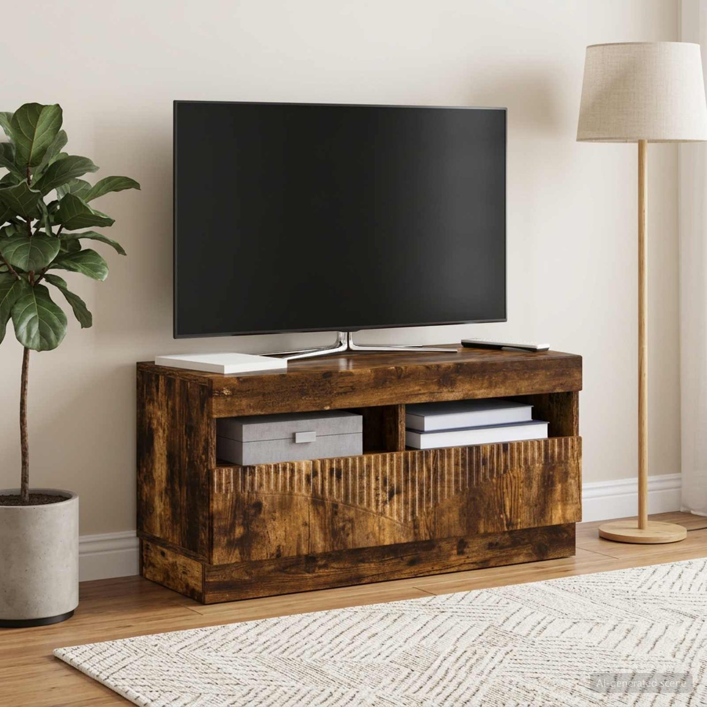 LED TV szekrény Füstös Tölgy Szerelt Fa