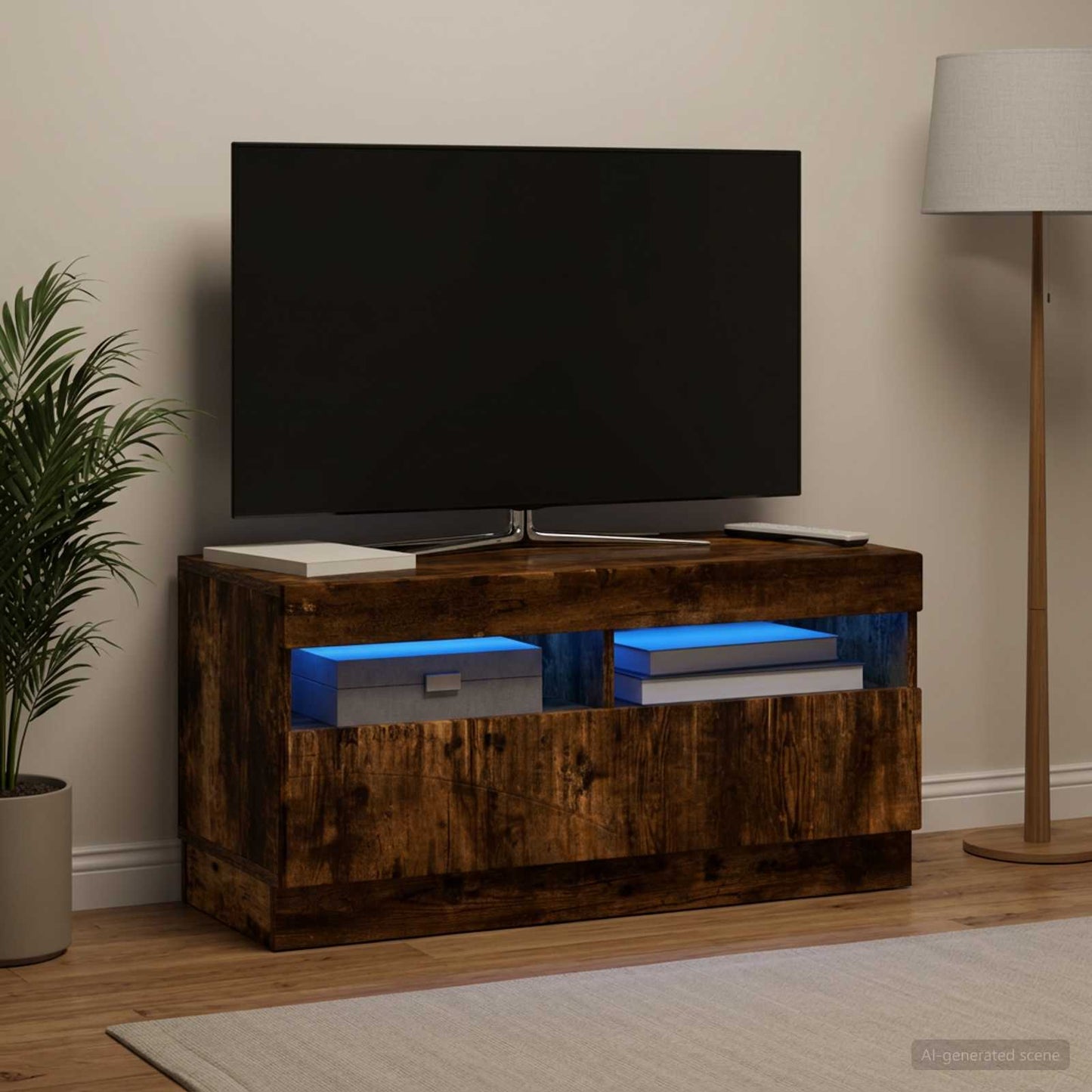 LED TV szekrény Füstös Tölgy Szerelt Fa
