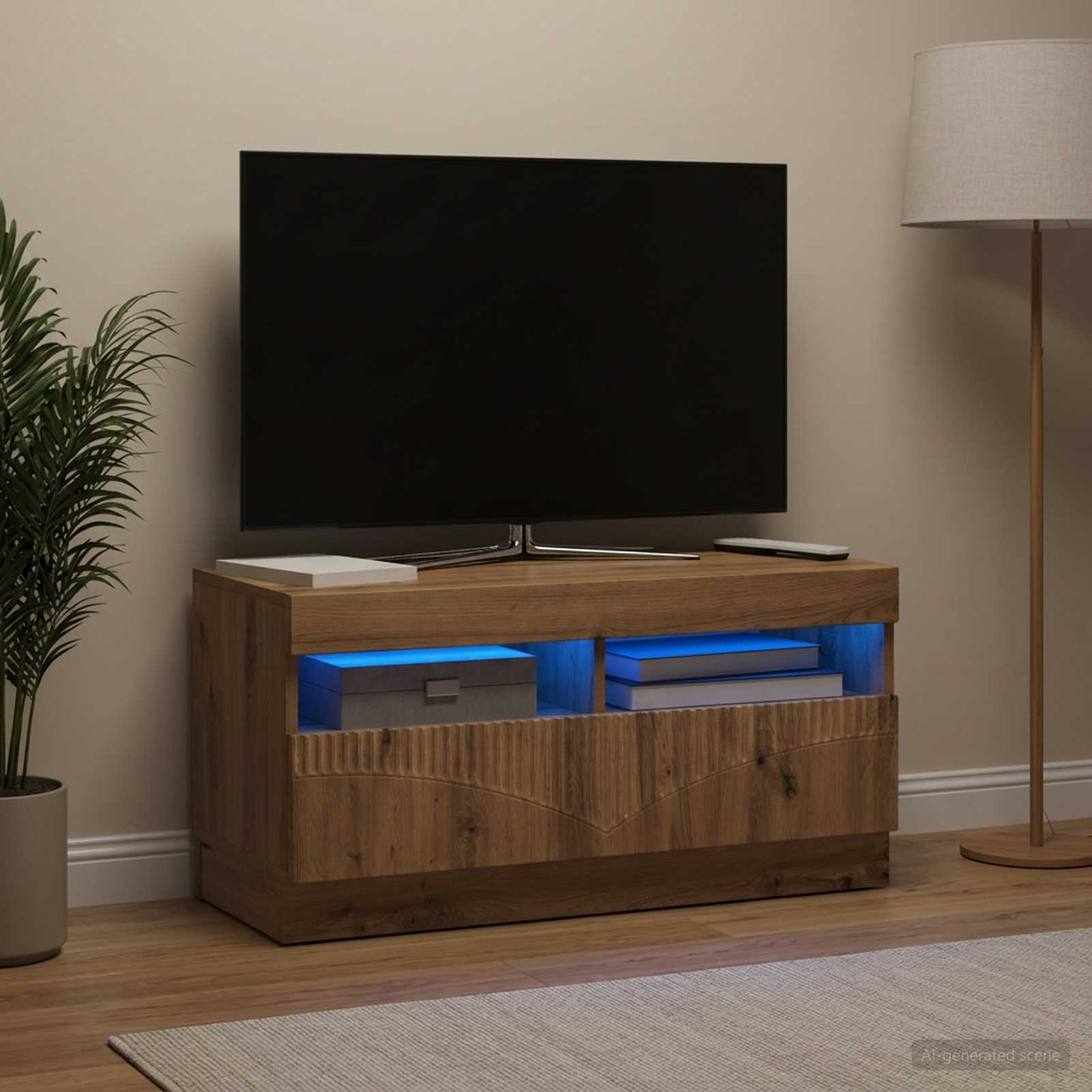 LED TV szekrény Kézműves Tölgy Szerelt Fa
