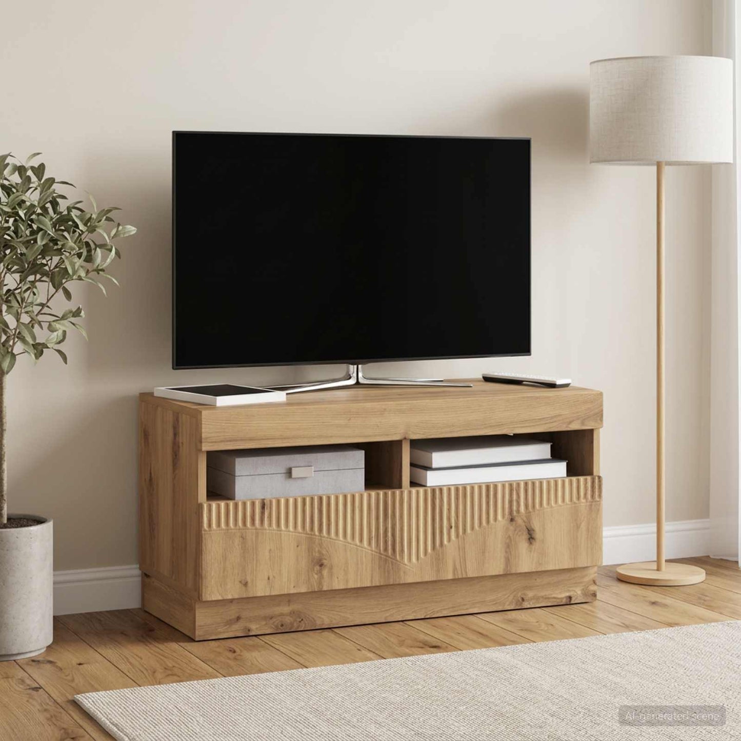 LED TV szekrény Kézműves Tölgy Szerelt Fa