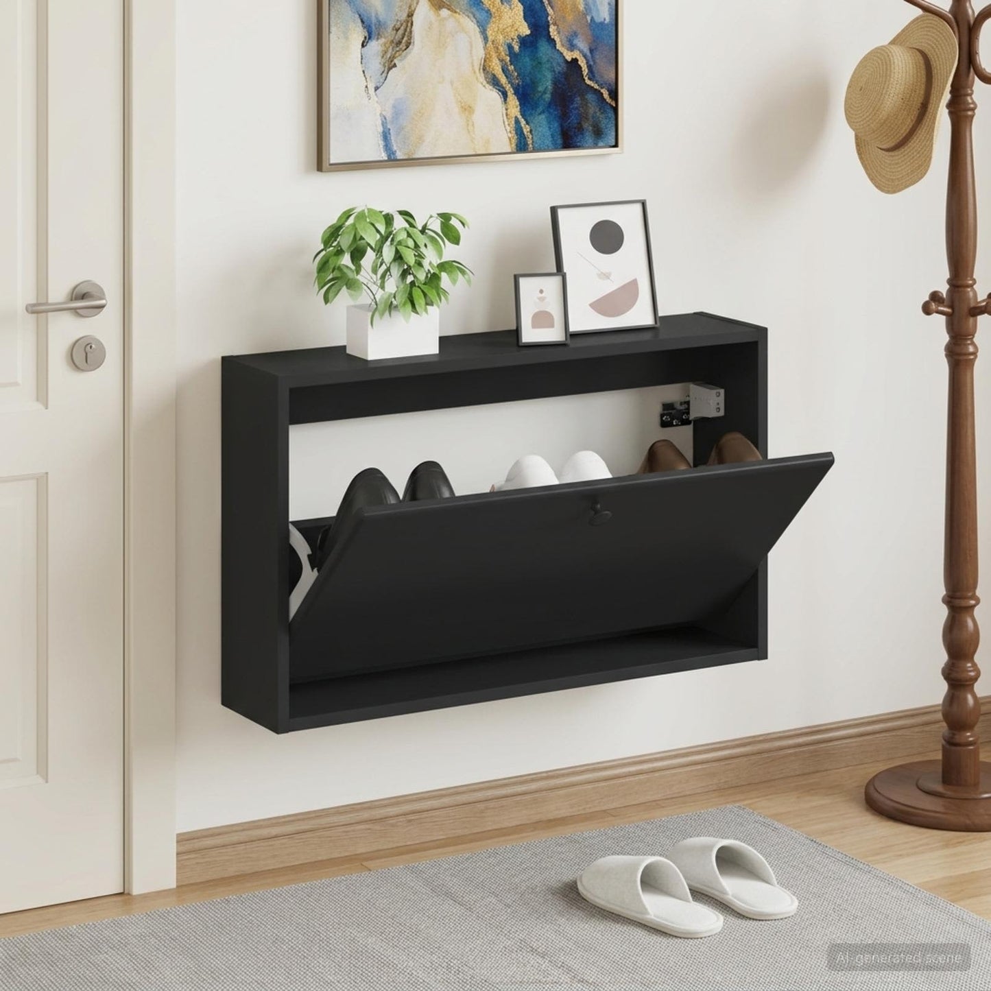 Fali Cipőtartó BREDA 71 x 17 x 43 cm Szerelt Fa Fekete