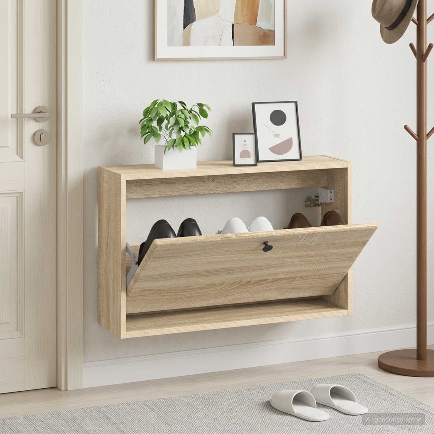 Fali Cipőtartó BREDA 71 x 17 x 43 cm Szerelt Fa Sonoma Tölgy