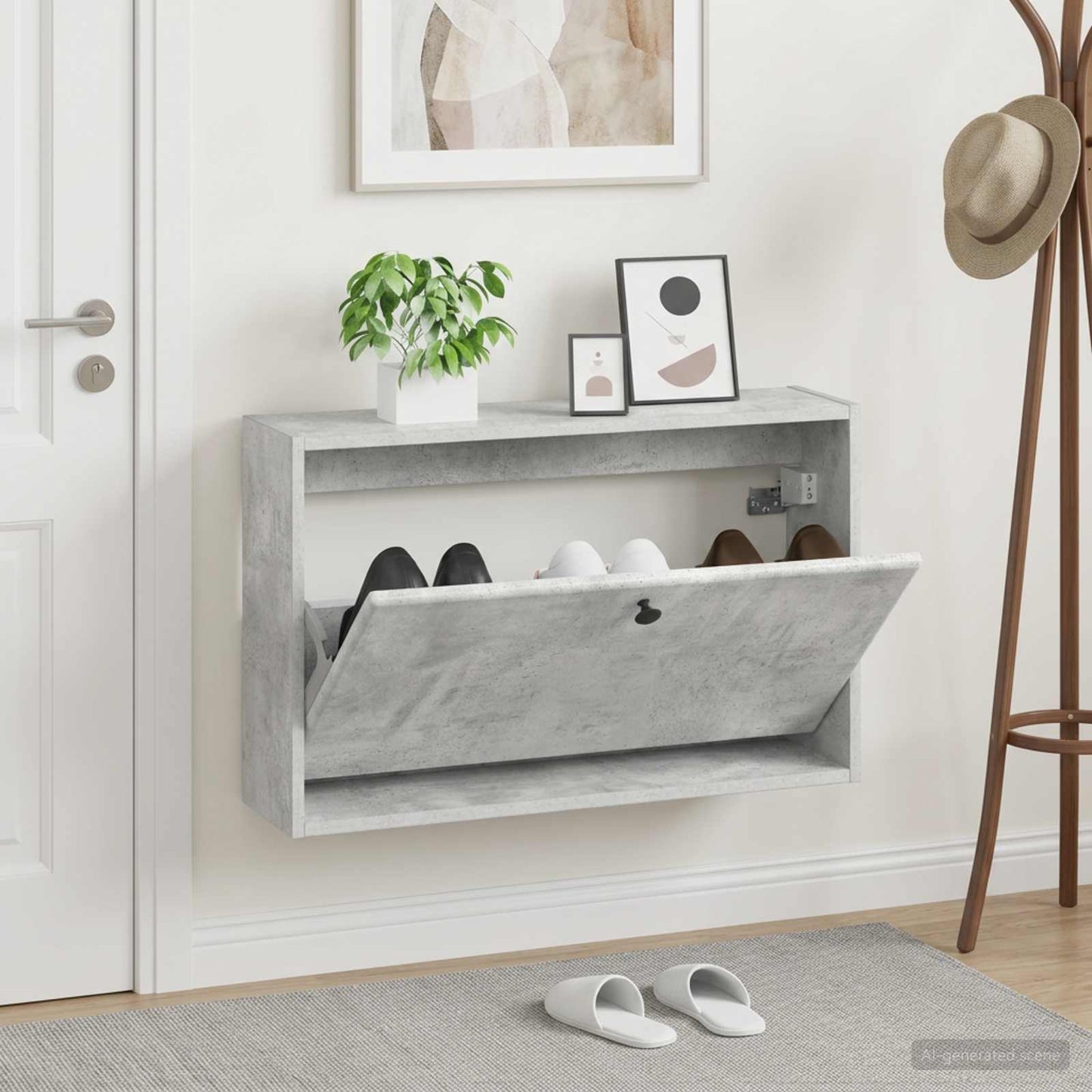 Fali Cipőtartó BREDA 71 x 17 x 43 cm Szerelt Fa Betonszürke