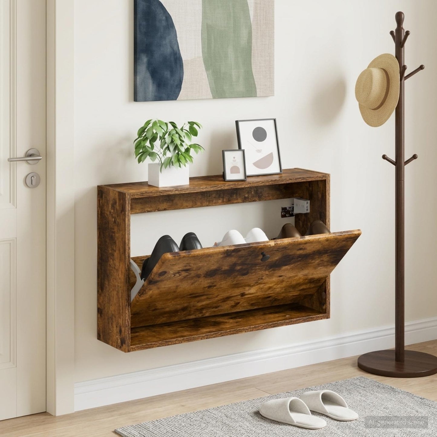 Fali Cipőtartó BREDA 71 x 17 x 43 cm Szerelt Fa Füstös Tölgy