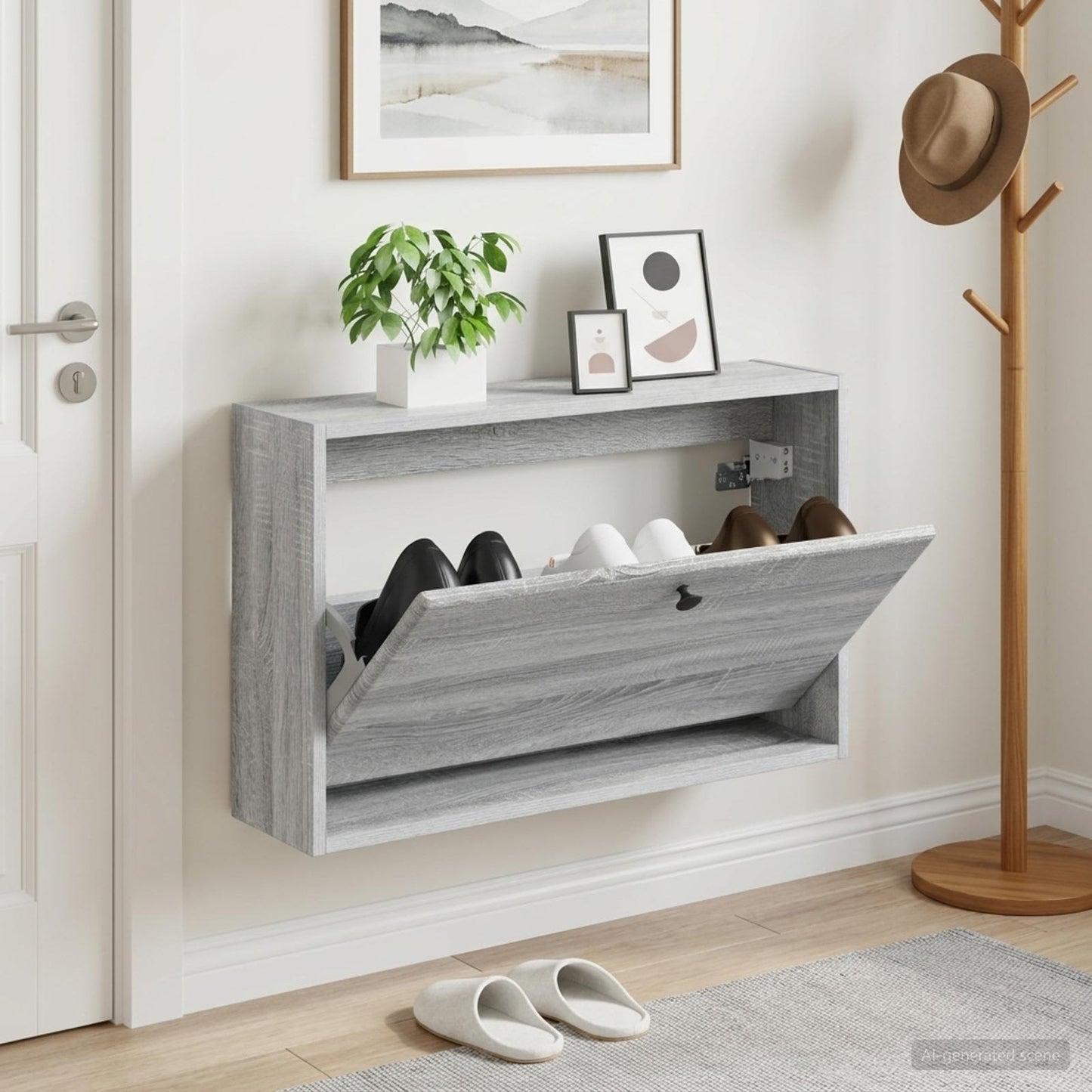 Fali Cipőtartó BREDA 71 x 17 x 43 cm Szerelt Fa Szürke Sonoma