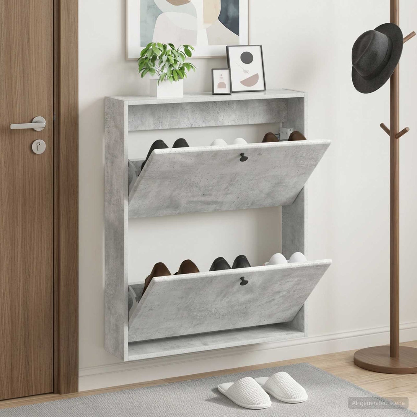 Fali Cipőtartó BREDA 71 x 17 x 86 cm Szerelt Fa Betonszürke