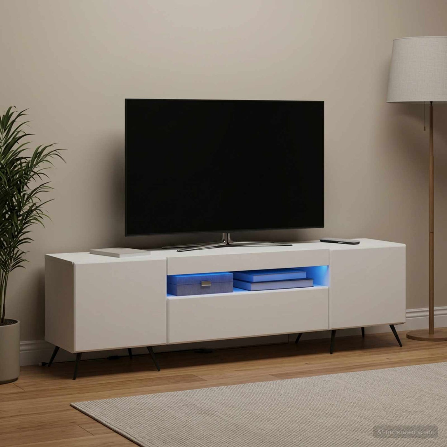 LED TV szekrény Fehér Szerelt Fa