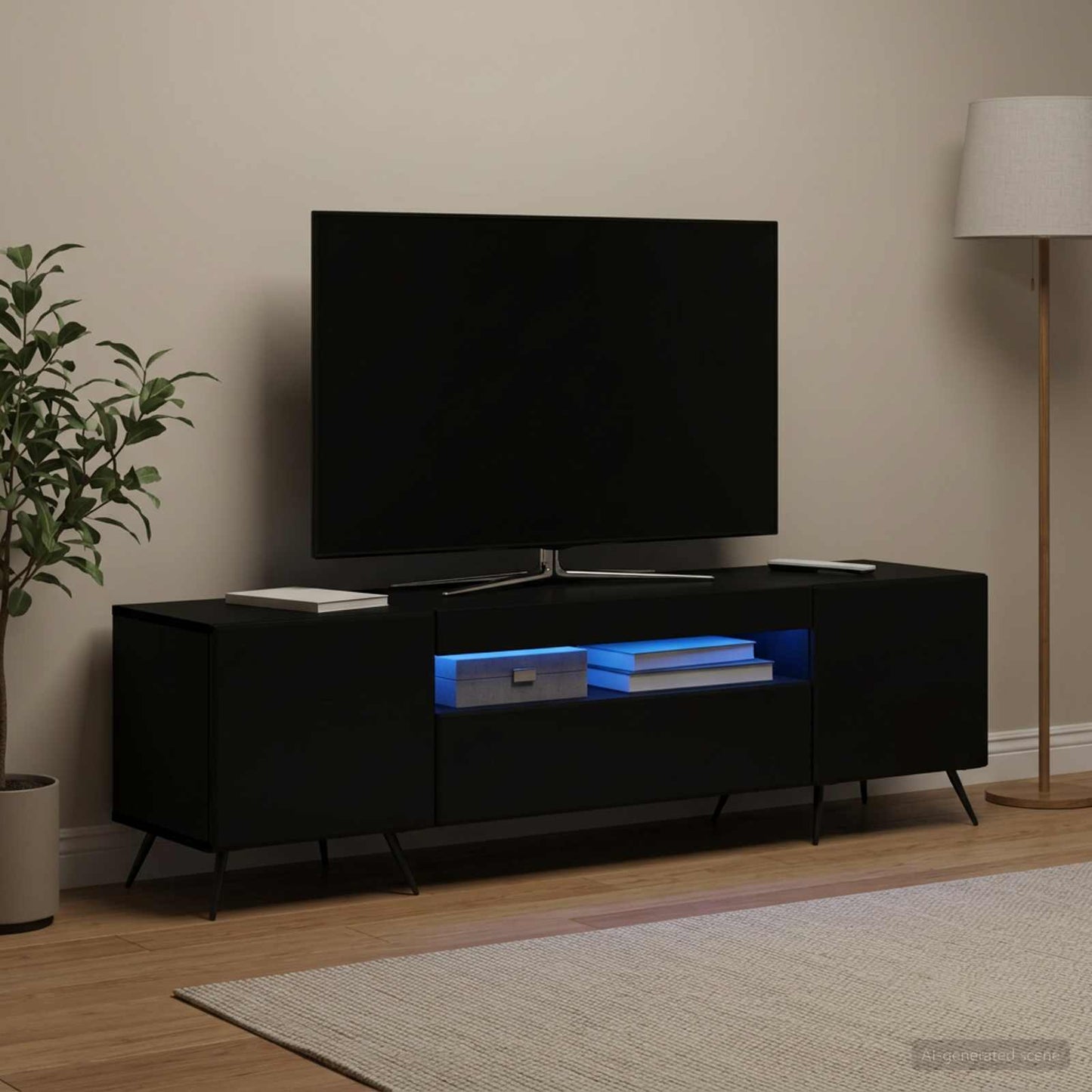 LED TV szekrény Fekete Szerelt Fa