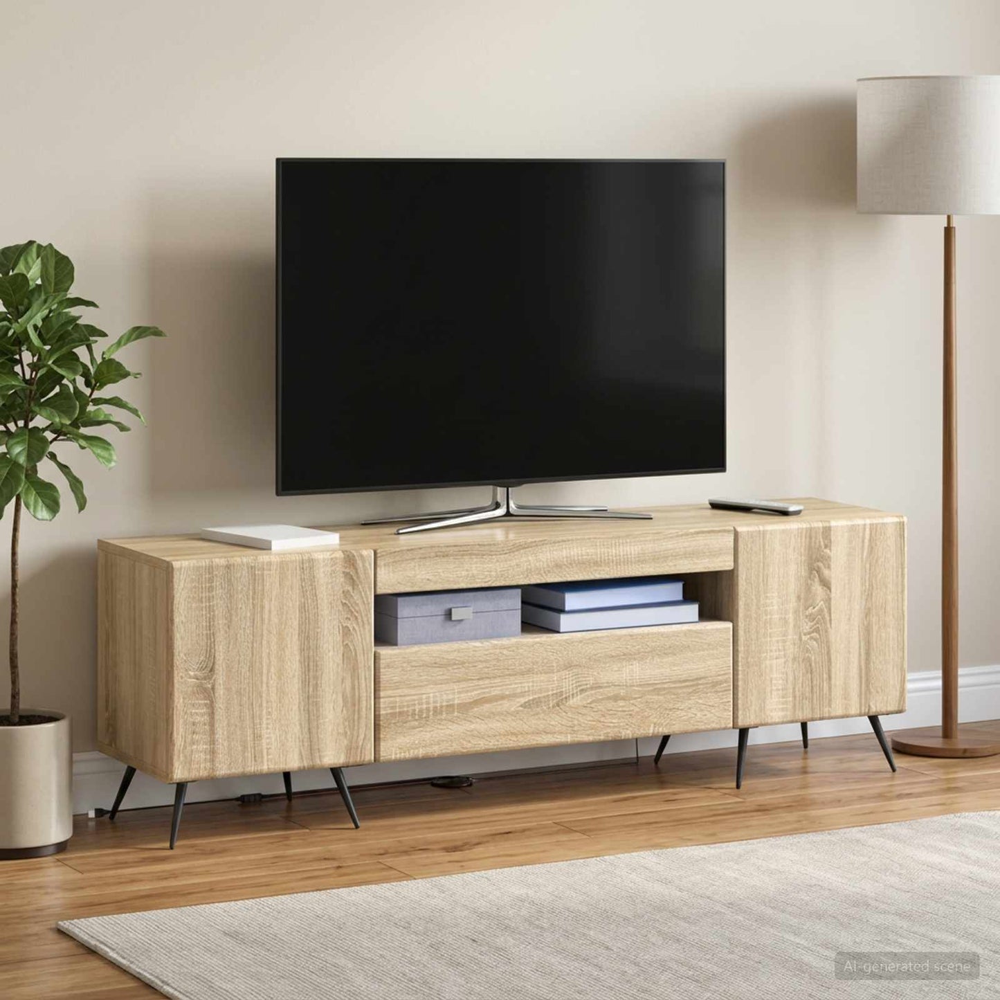 LED TV szekrény Sonoma Tölgy Szerelt Fa