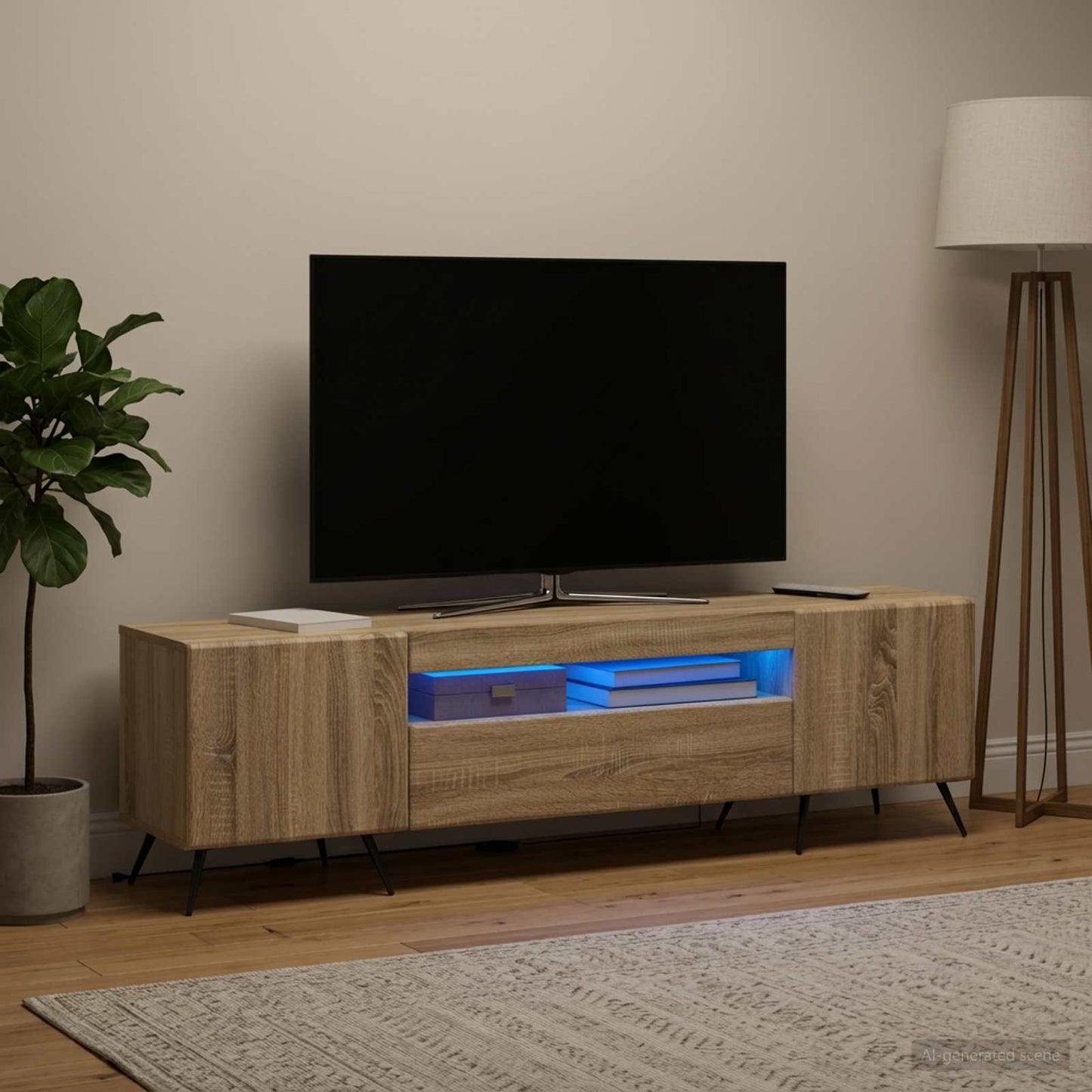 LED TV szekrény Sonoma Tölgy Szerelt Fa