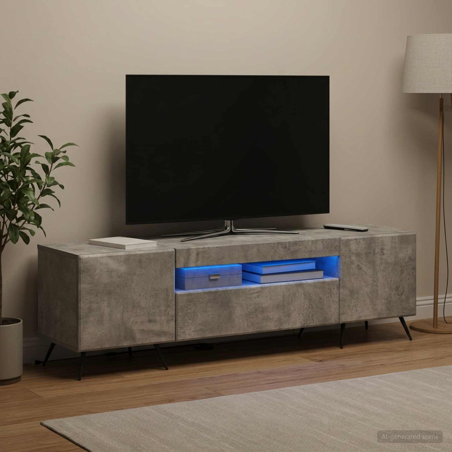 LED TV szekrény Betonszürke Szerelt Fa