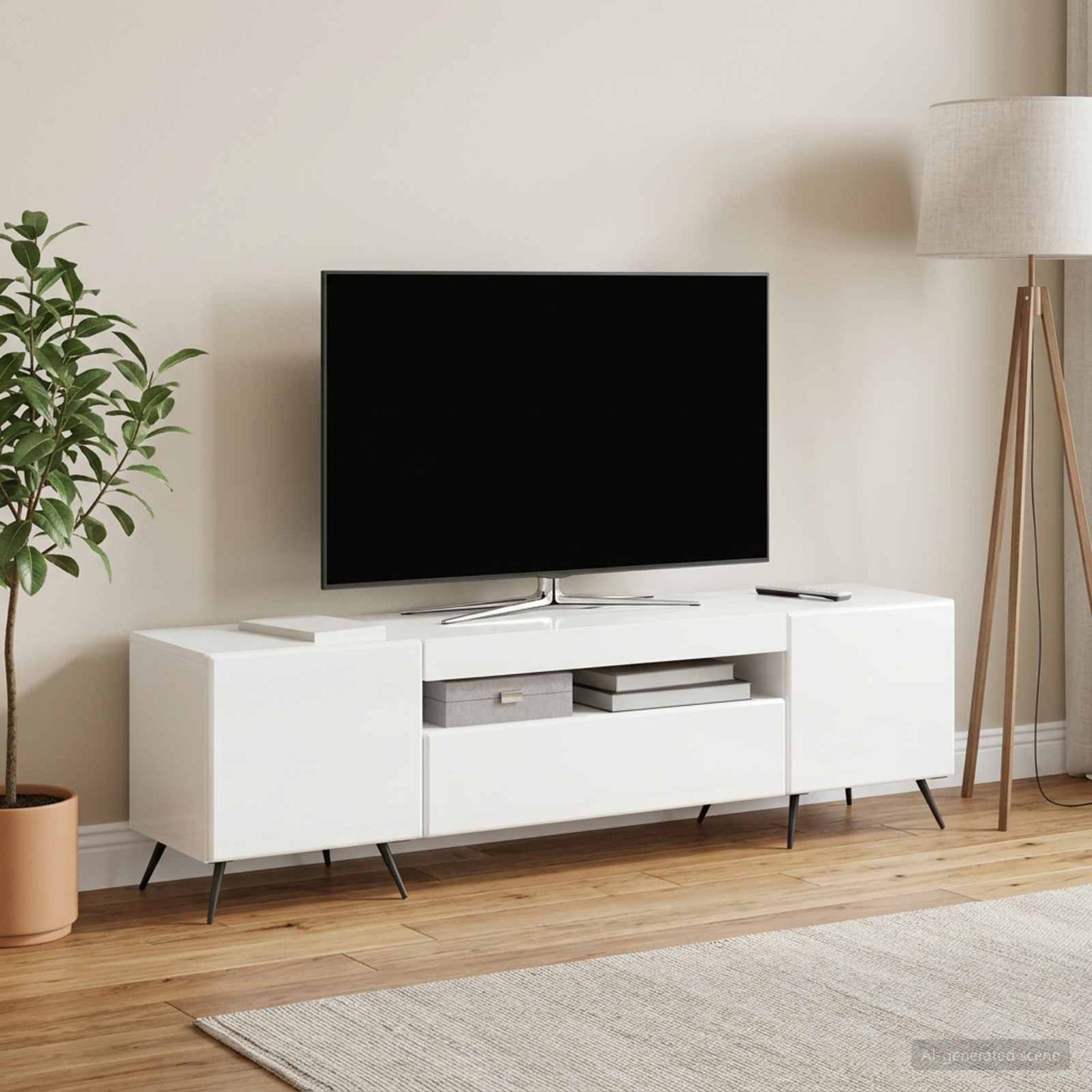 LED TV szekrény Magasfényű Fehér Szerelt Fa