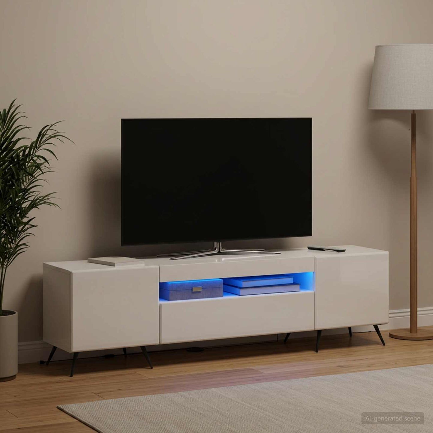 LED TV szekrény Magasfényű Fehér Szerelt Fa