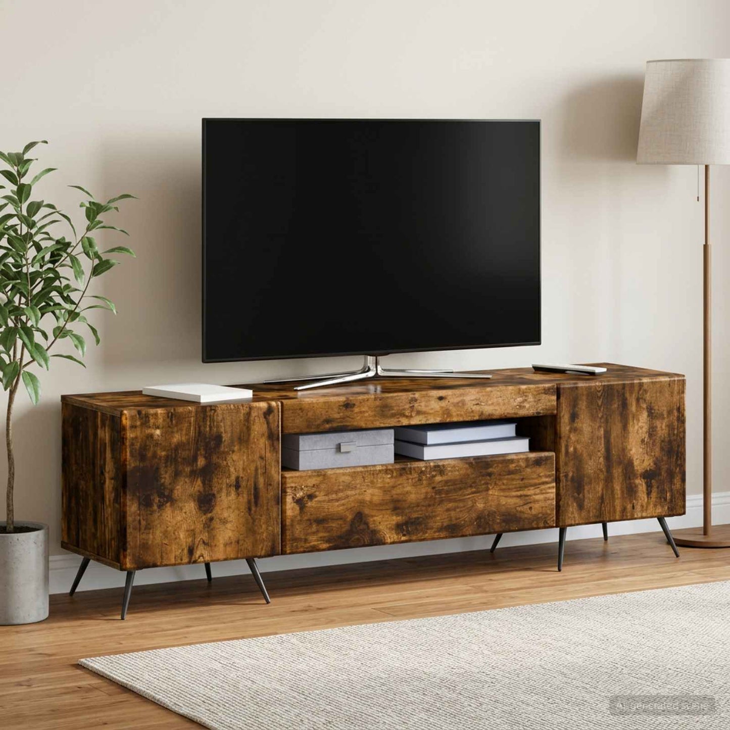 LED TV szekrény Füstös Tölgy Szerelt Fa
