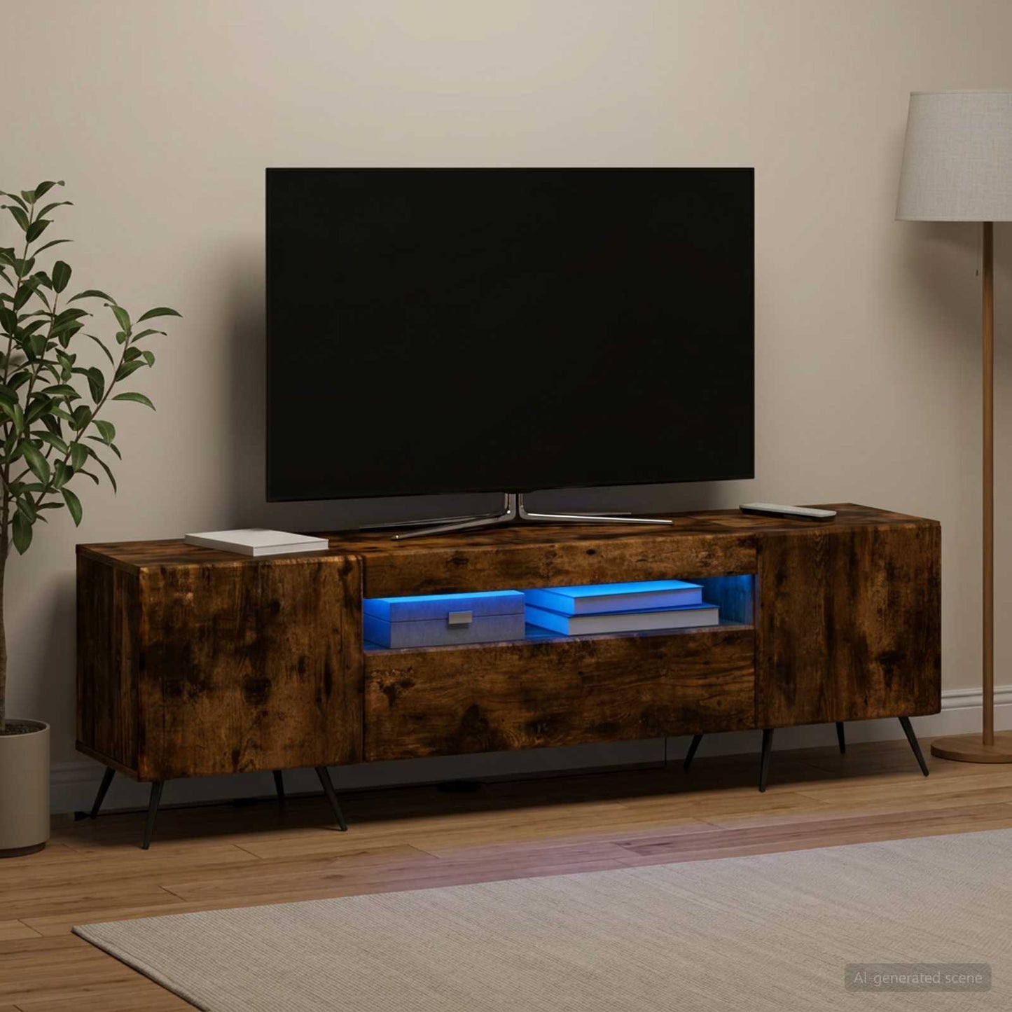 LED TV szekrény Füstös Tölgy Szerelt Fa