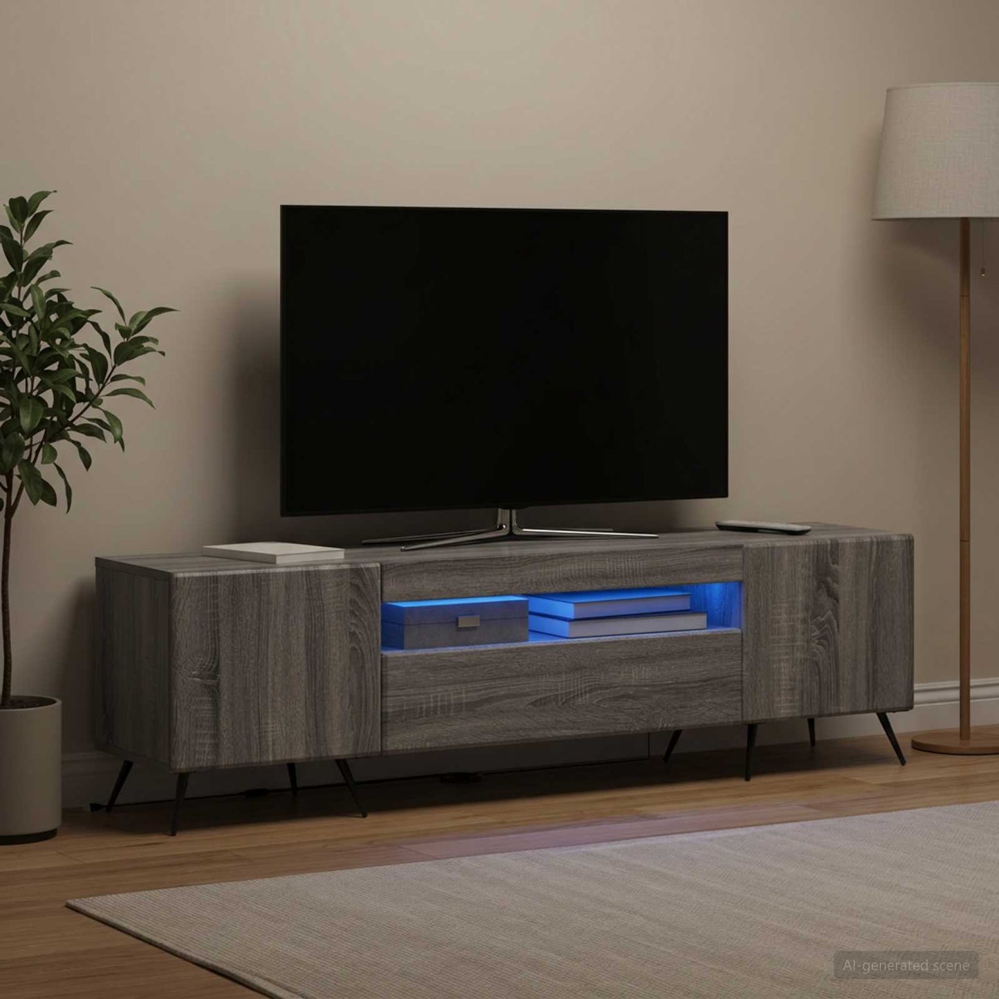 LED TV szekrény Szürke Sonoma Szerelt Fa