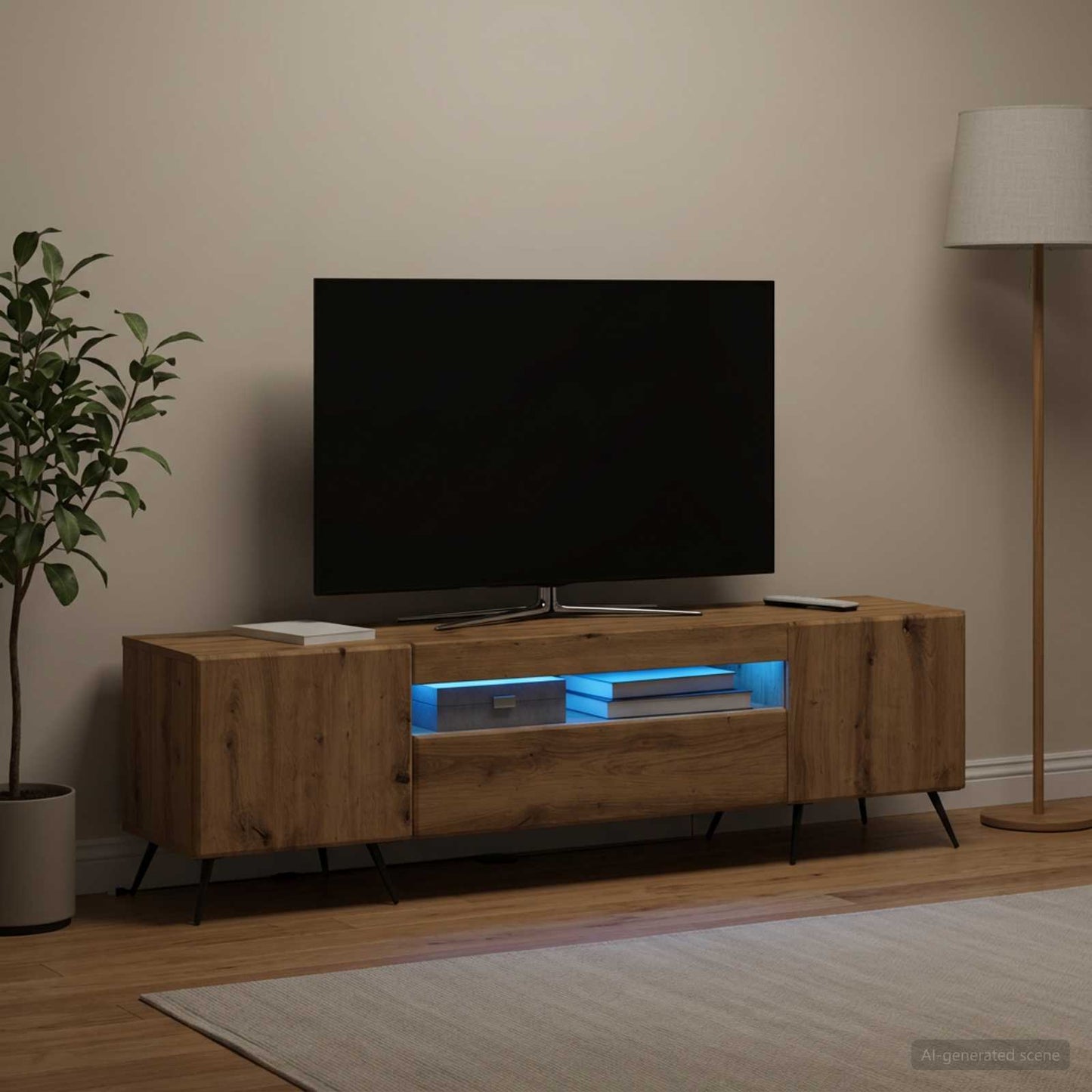 LED TV szekrény Kézműves Tölgy Szerelt Fa