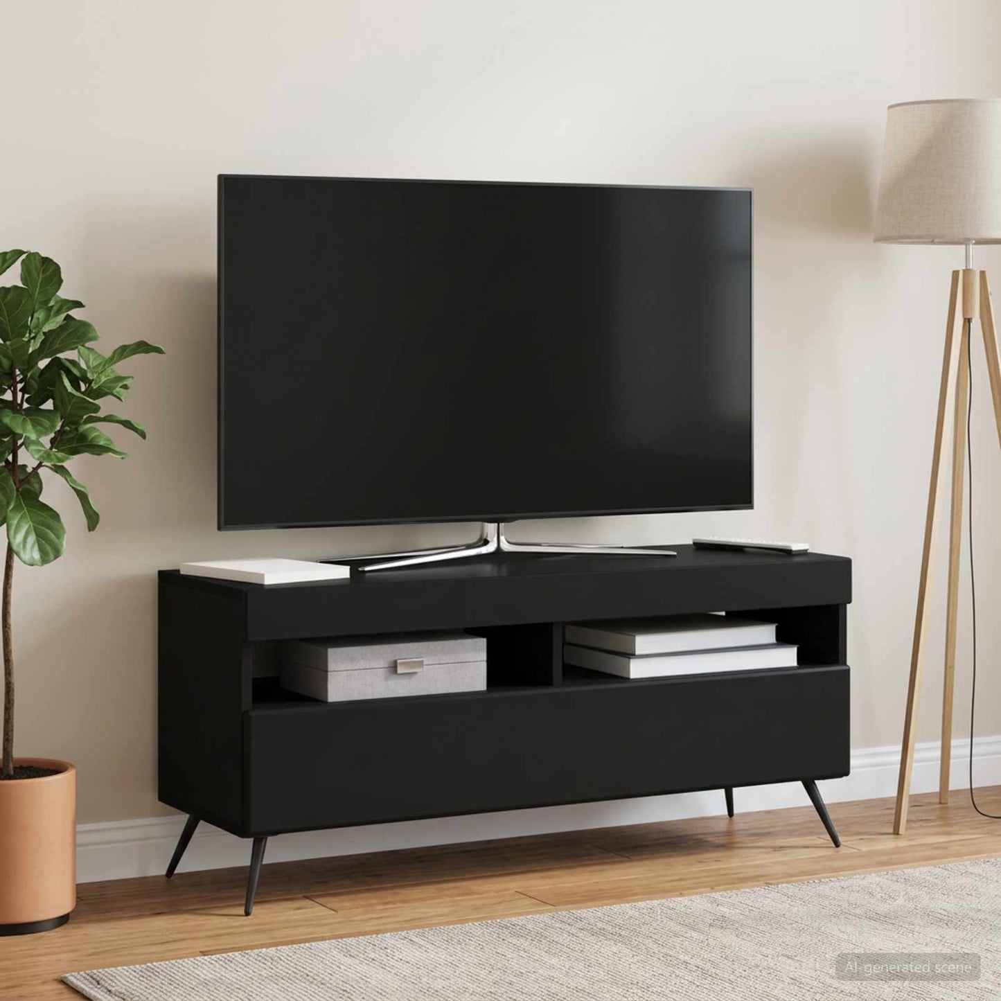 LED TV szekrény Fekete Szerelt Fa