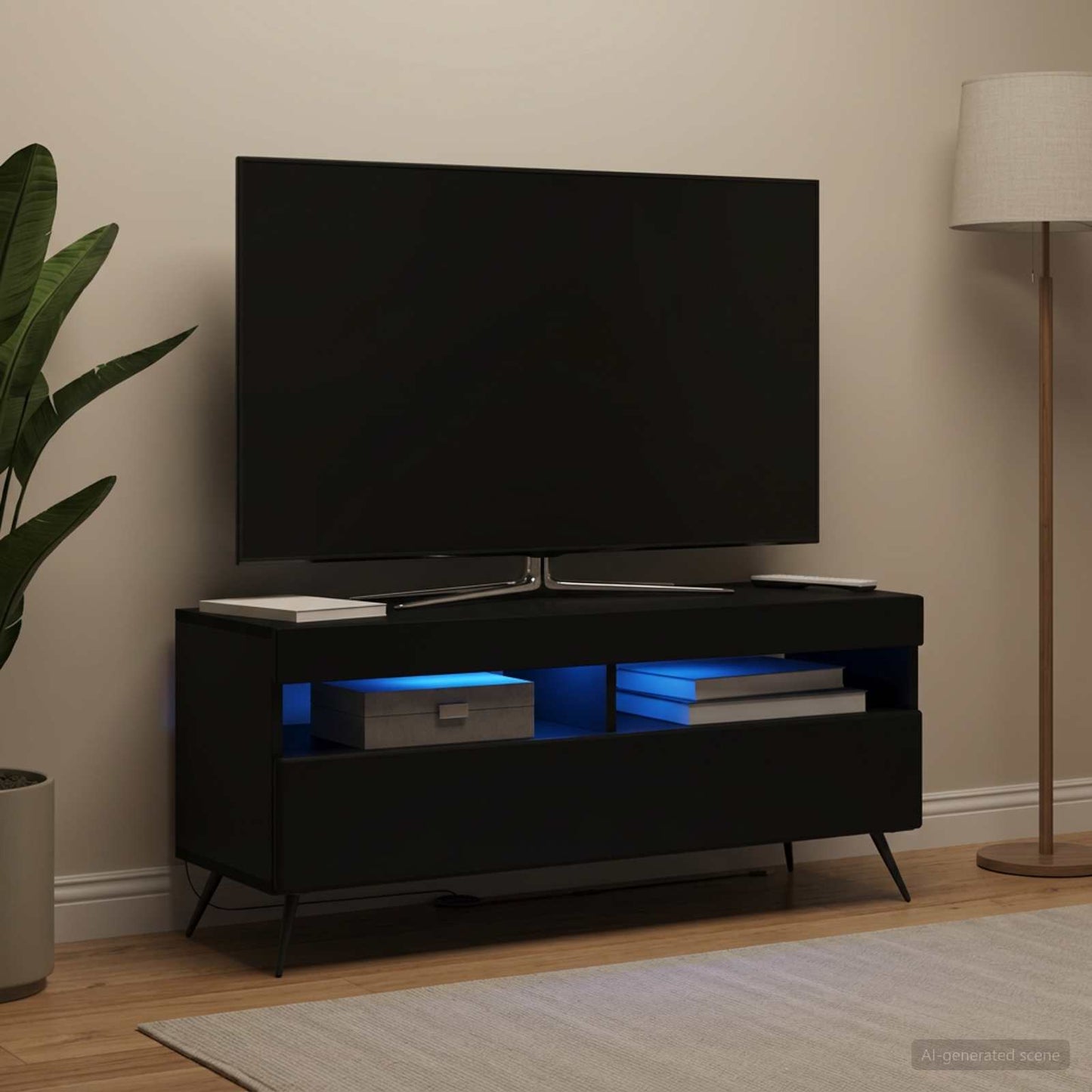 LED TV szekrény Fekete Szerelt Fa
