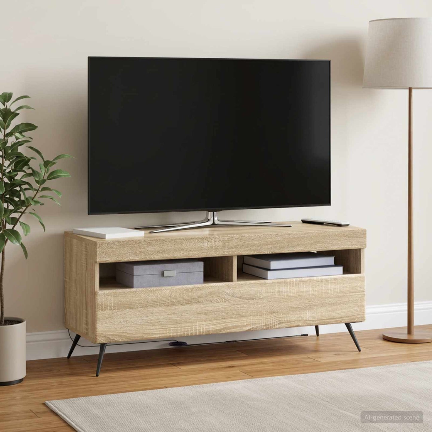 LED TV szekrény Sonoma Tölgy Szerelt Fa
