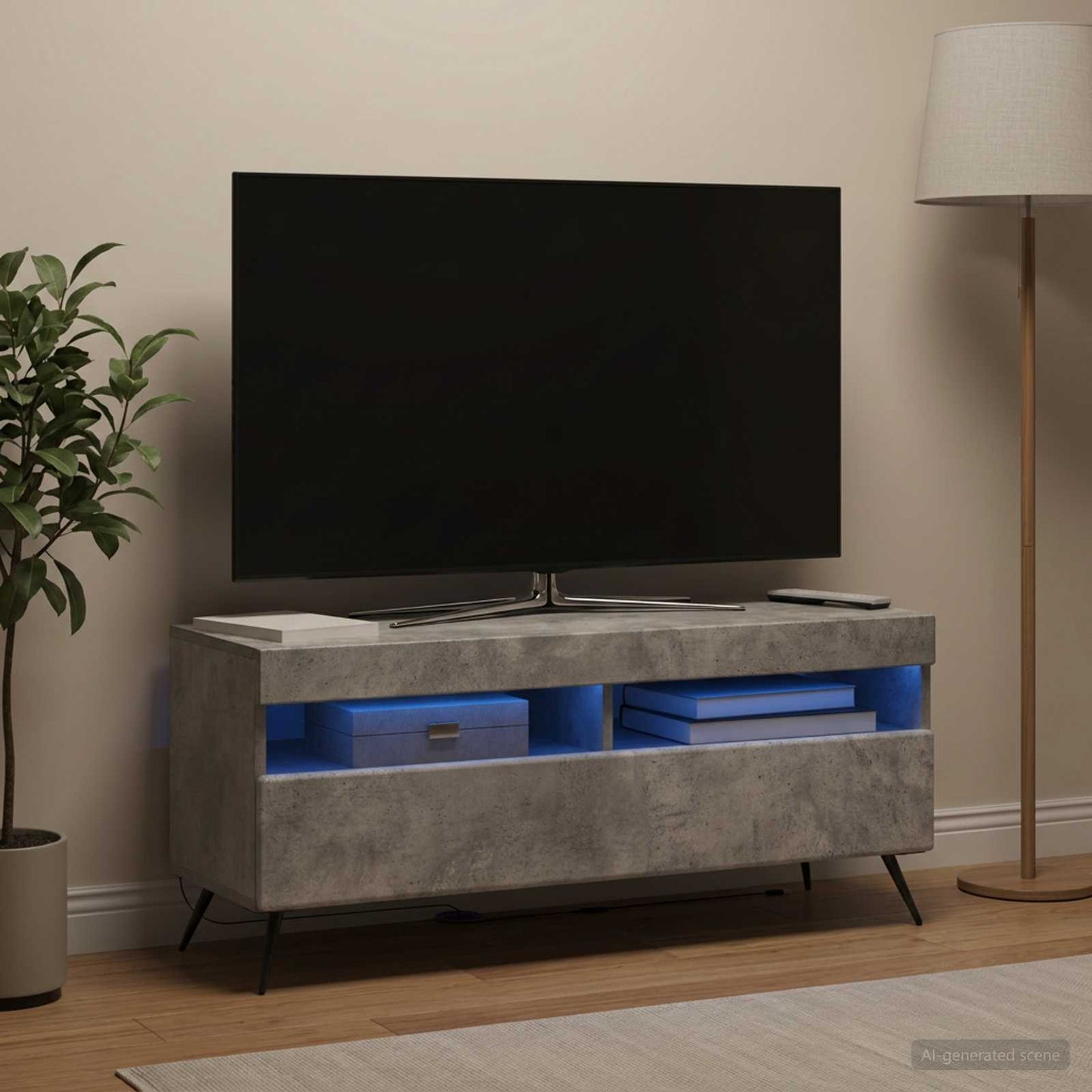 LED TV szekrény Betonszürke Szerelt Fa