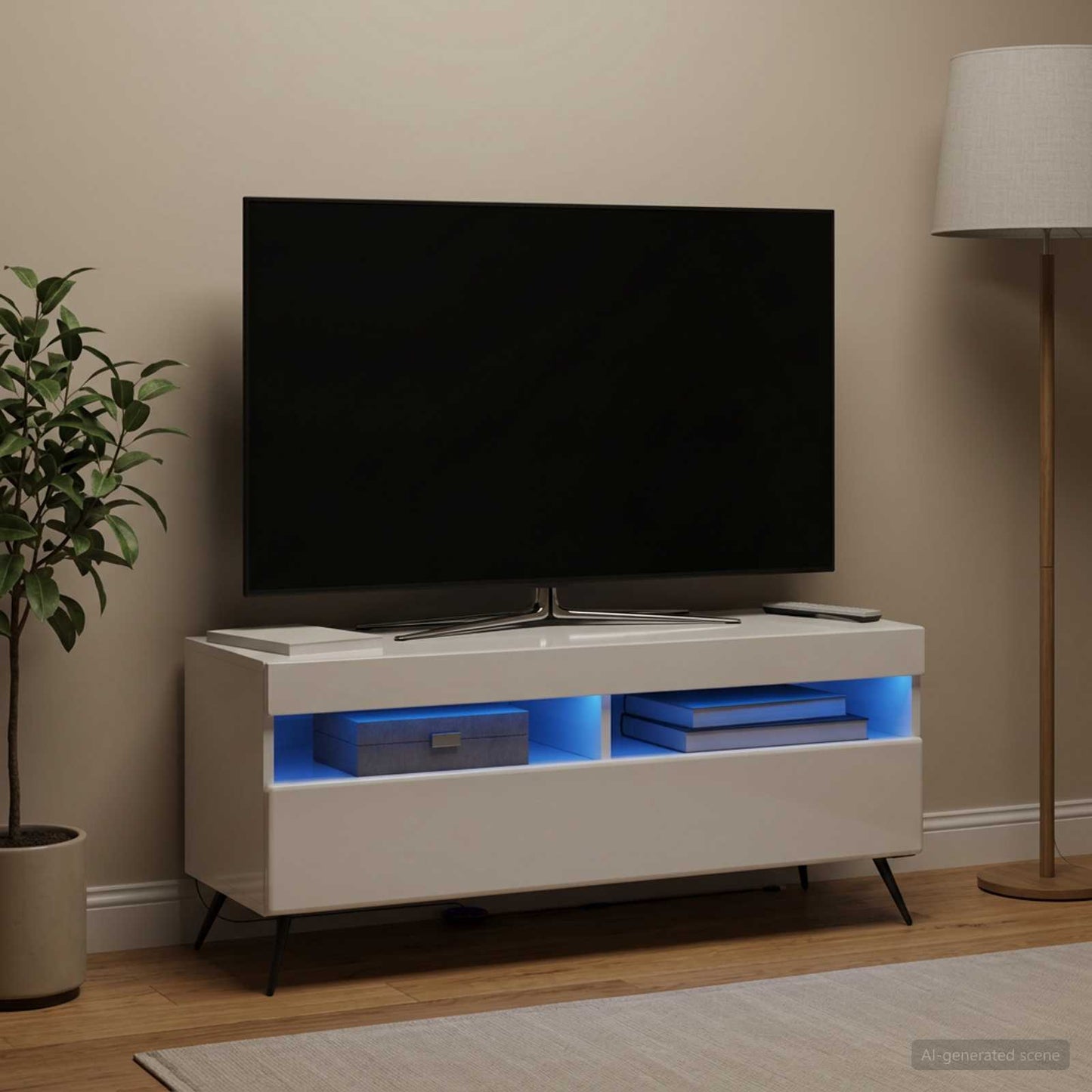LED TV szekrény Magasfényű Fehér Szerelt Fa