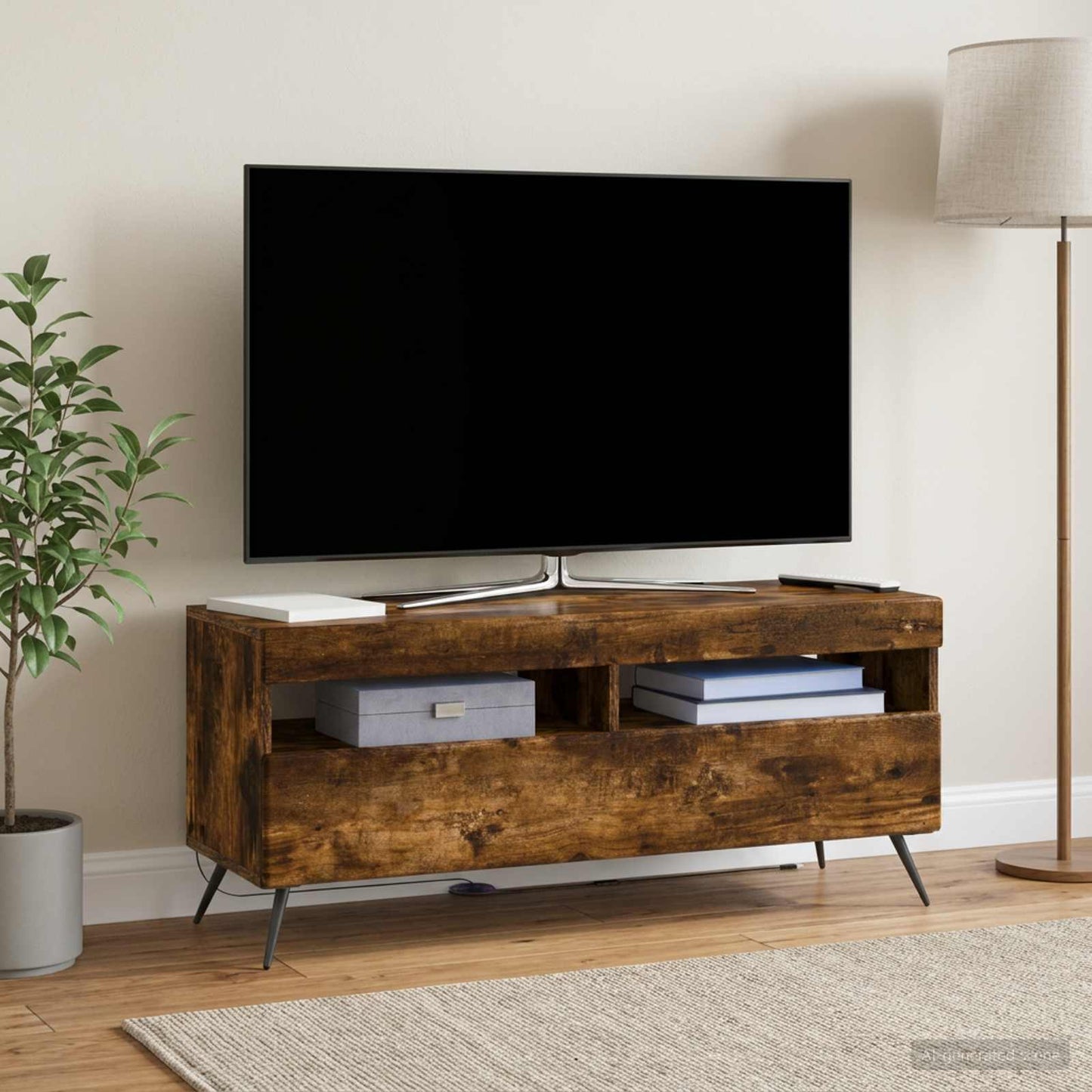 LED TV szekrény Füstös Tölgy Szerelt Fa