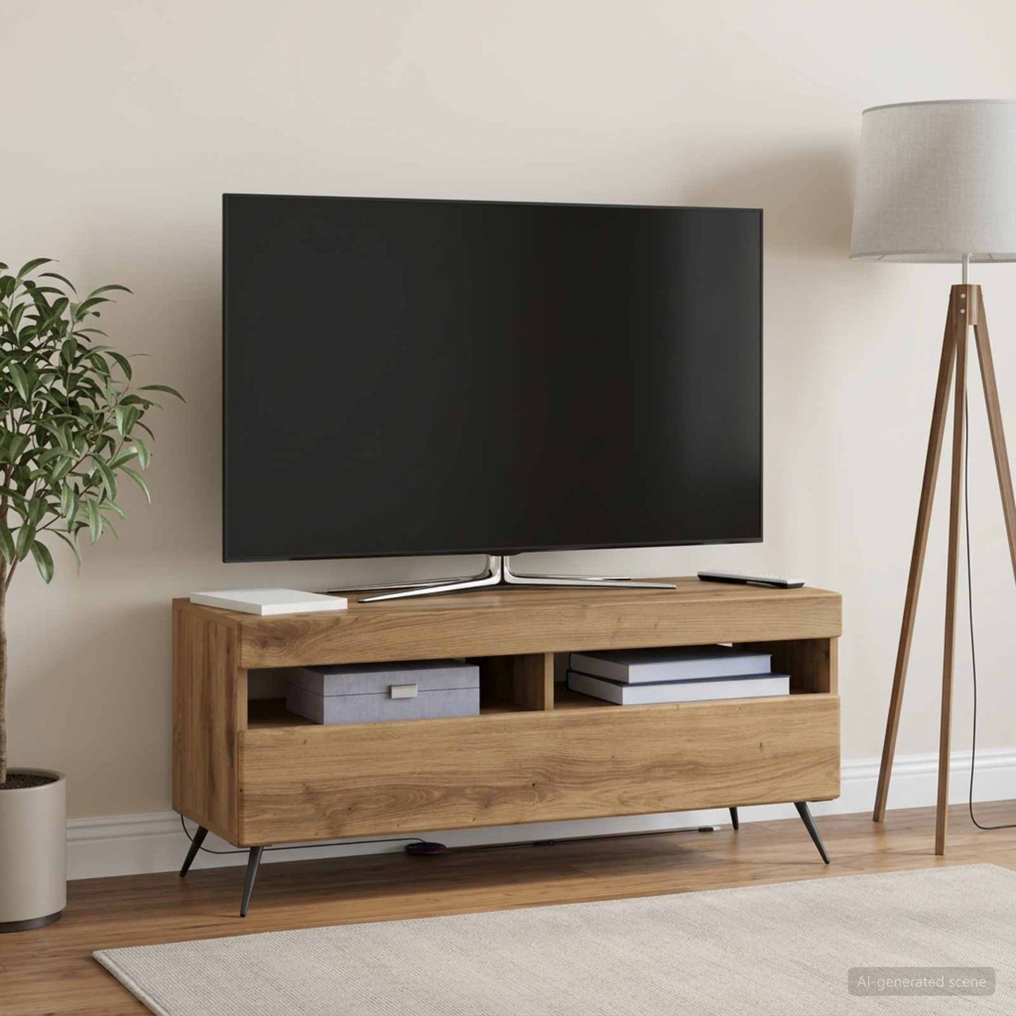 LED TV szekrény Kézműves Tölgy Szerelt Fa