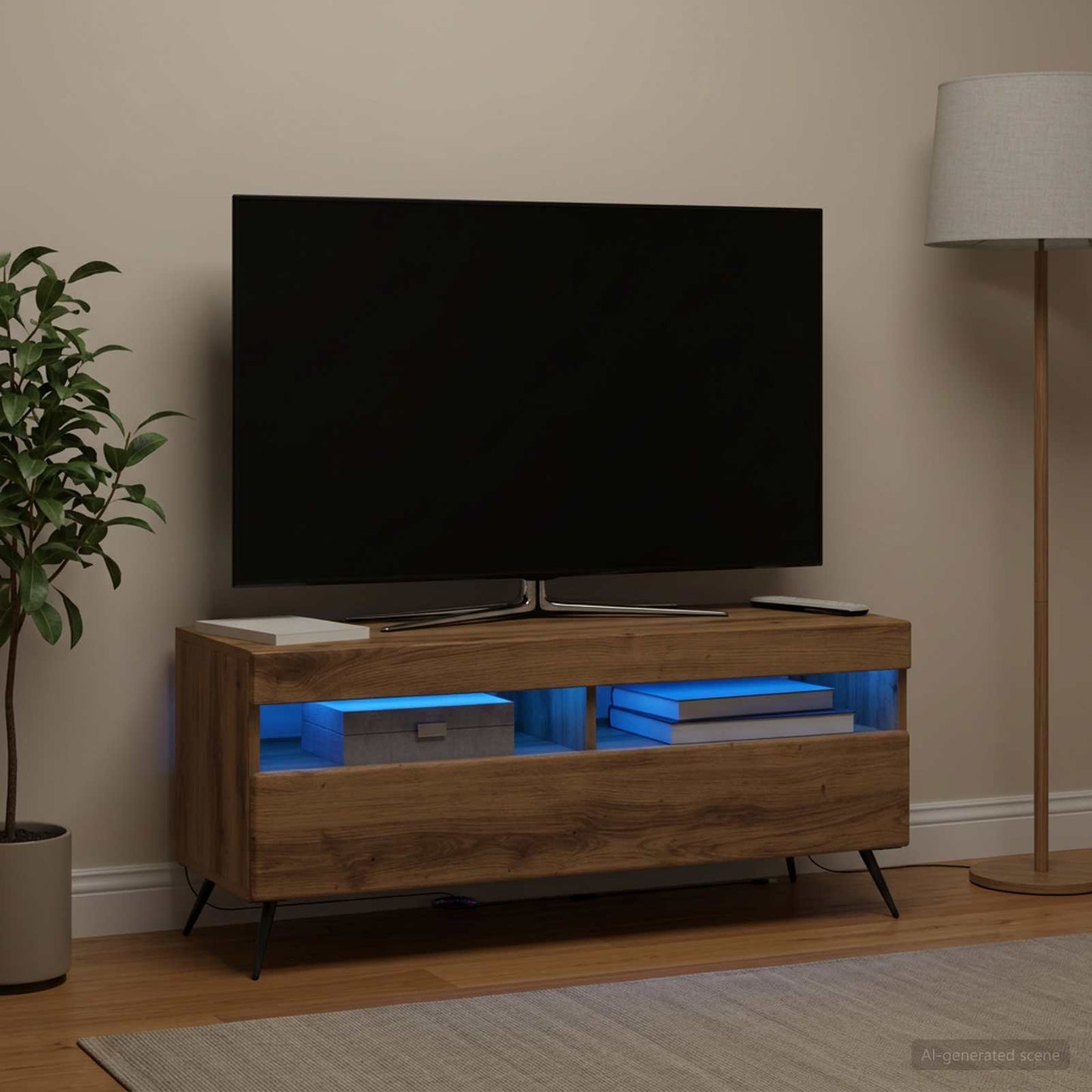 LED TV szekrény Kézműves Tölgy Szerelt Fa