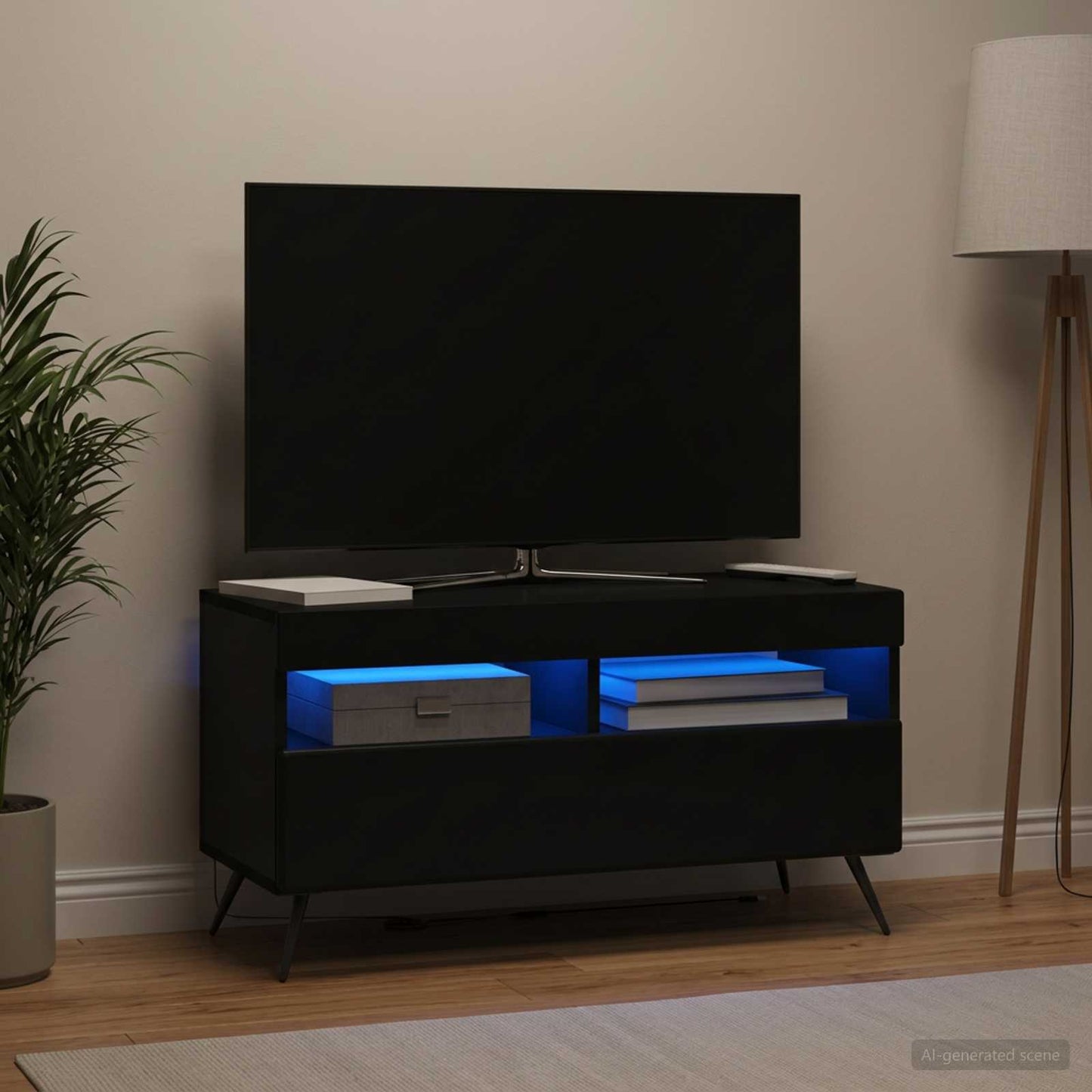 LED TV szekrény Fekete Szerelt Fa
