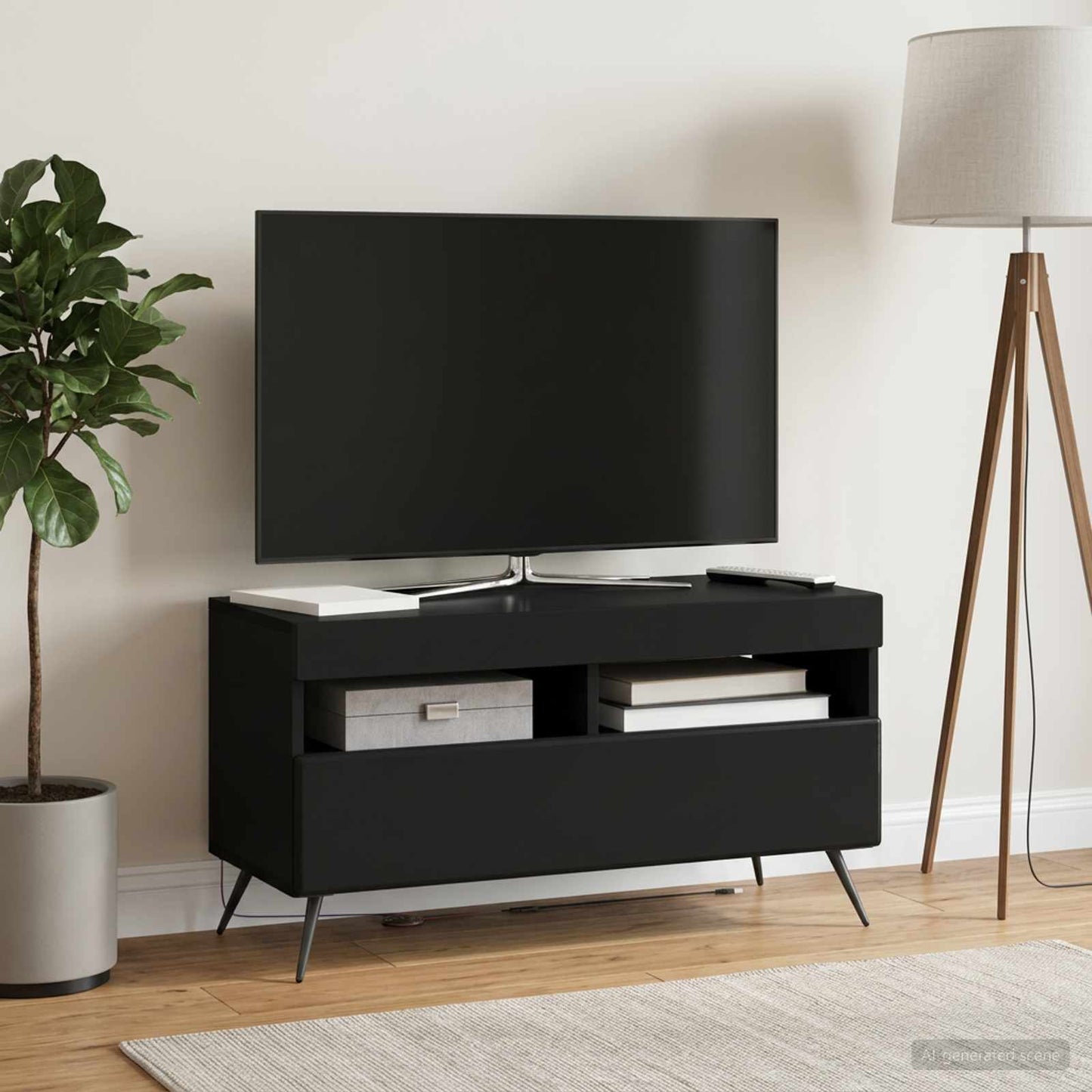 LED TV szekrény Fekete Szerelt Fa