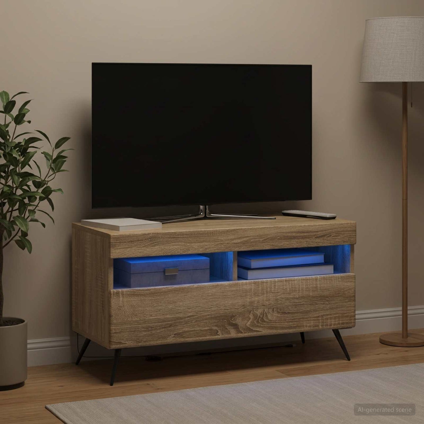 LED TV szekrény Sonoma Tölgy Szerelt Fa