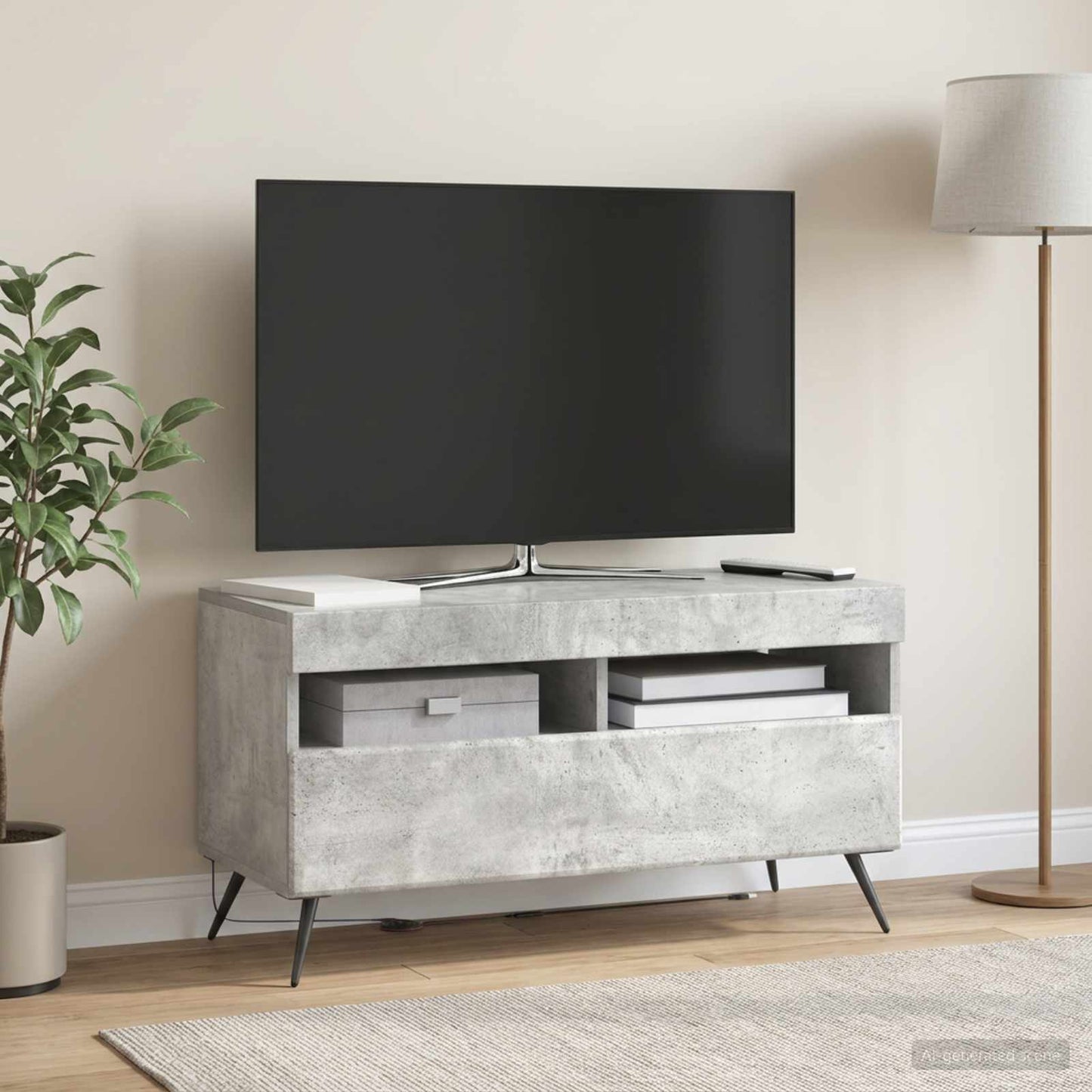 LED TV szekrény Betonszürke Szerelt Fa