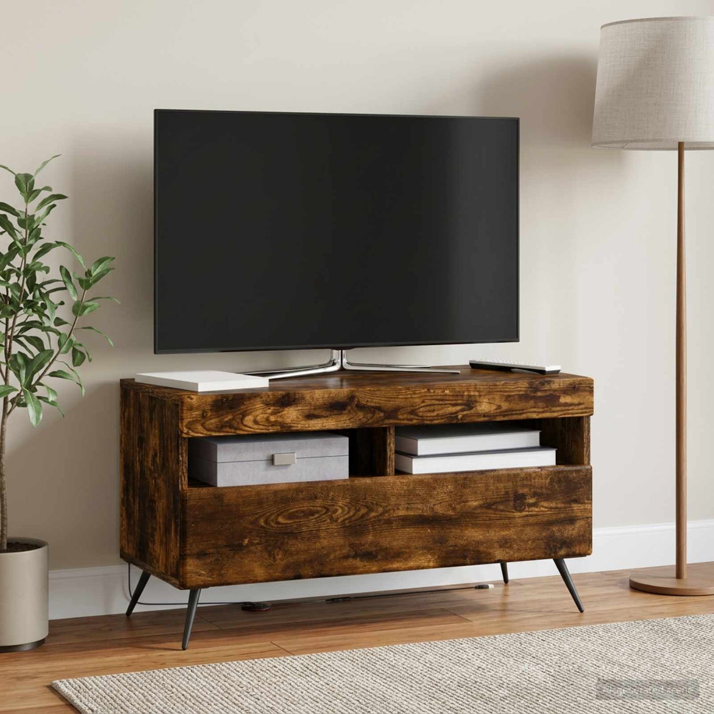 LED TV szekrény Füstös Tölgy Szerelt Fa