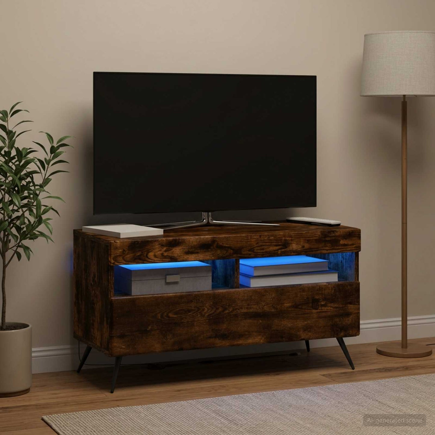 LED TV szekrény Füstös Tölgy Szerelt Fa