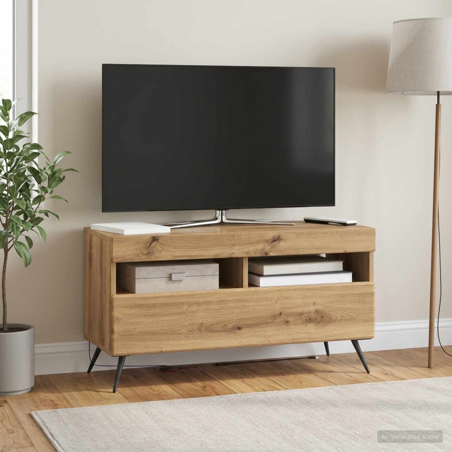 LED TV szekrény Kézműves Tölgy Szerelt Fa
