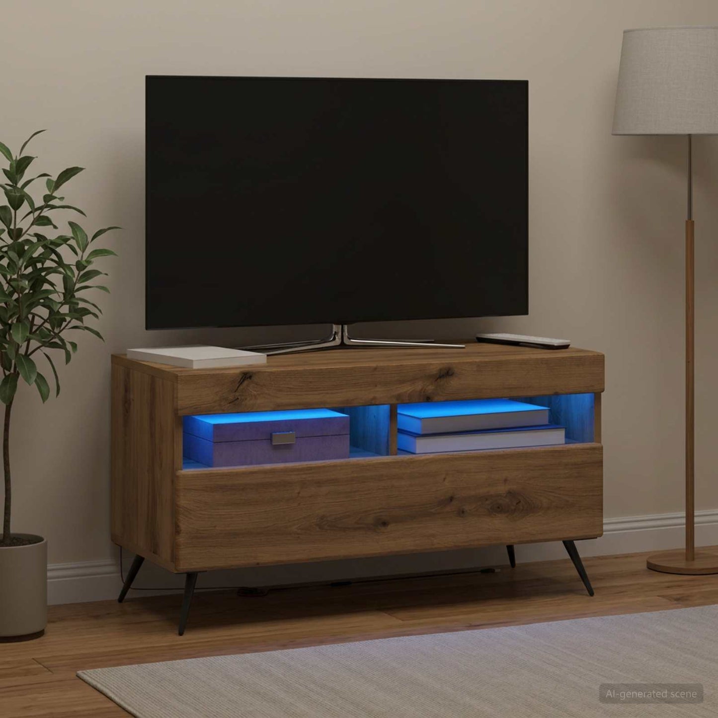 LED TV szekrény Kézműves Tölgy Szerelt Fa