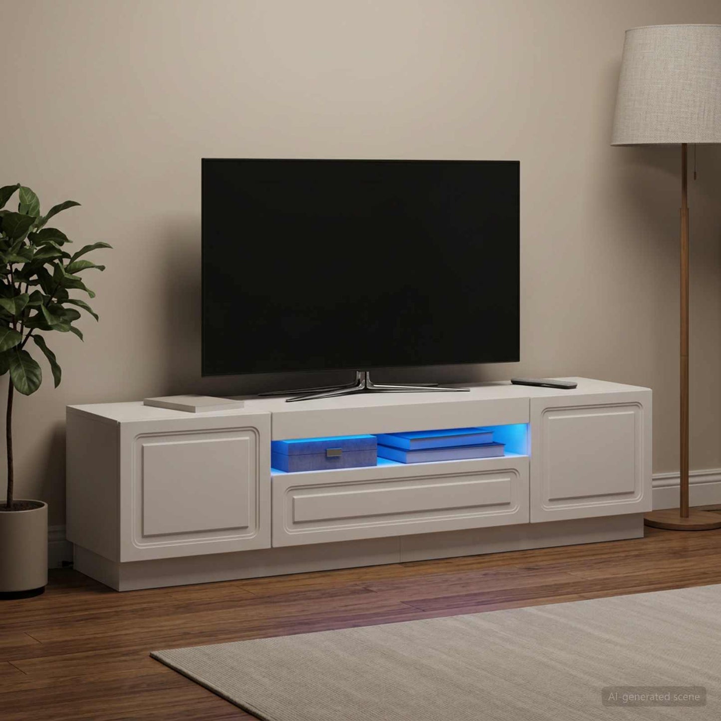 LED TV szekrény Fehér Szerelt Fa