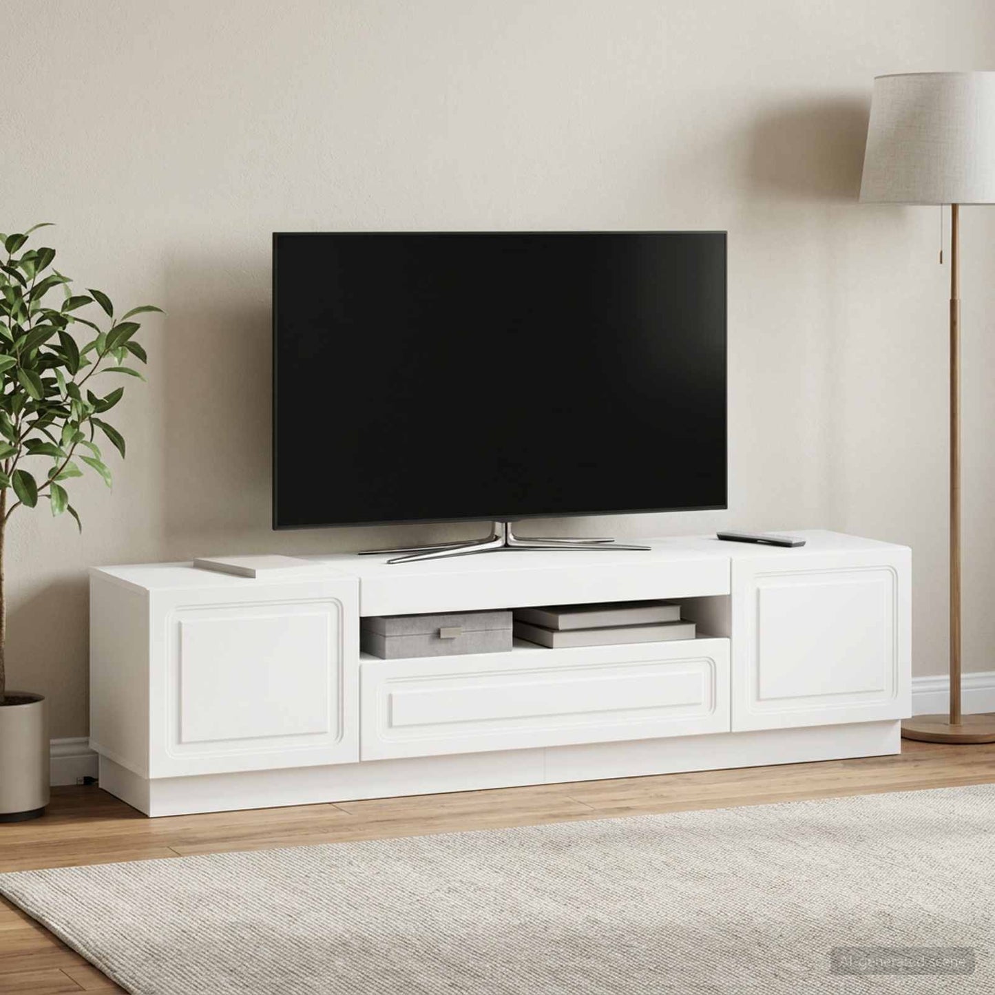 LED TV szekrény Fehér Szerelt Fa