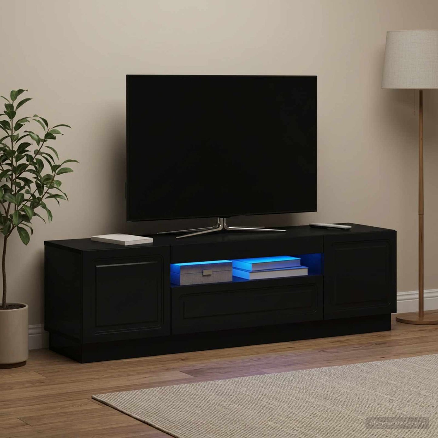 LED TV szekrény Fekete Szerelt Fa