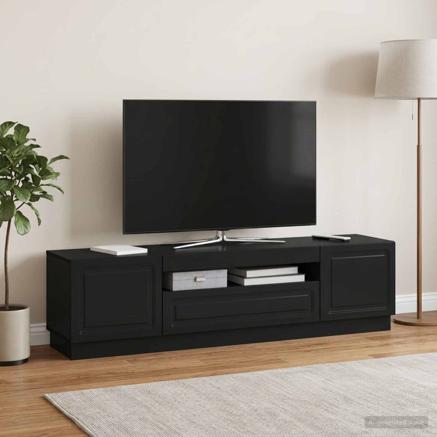 LED TV szekrény Fekete Szerelt Fa