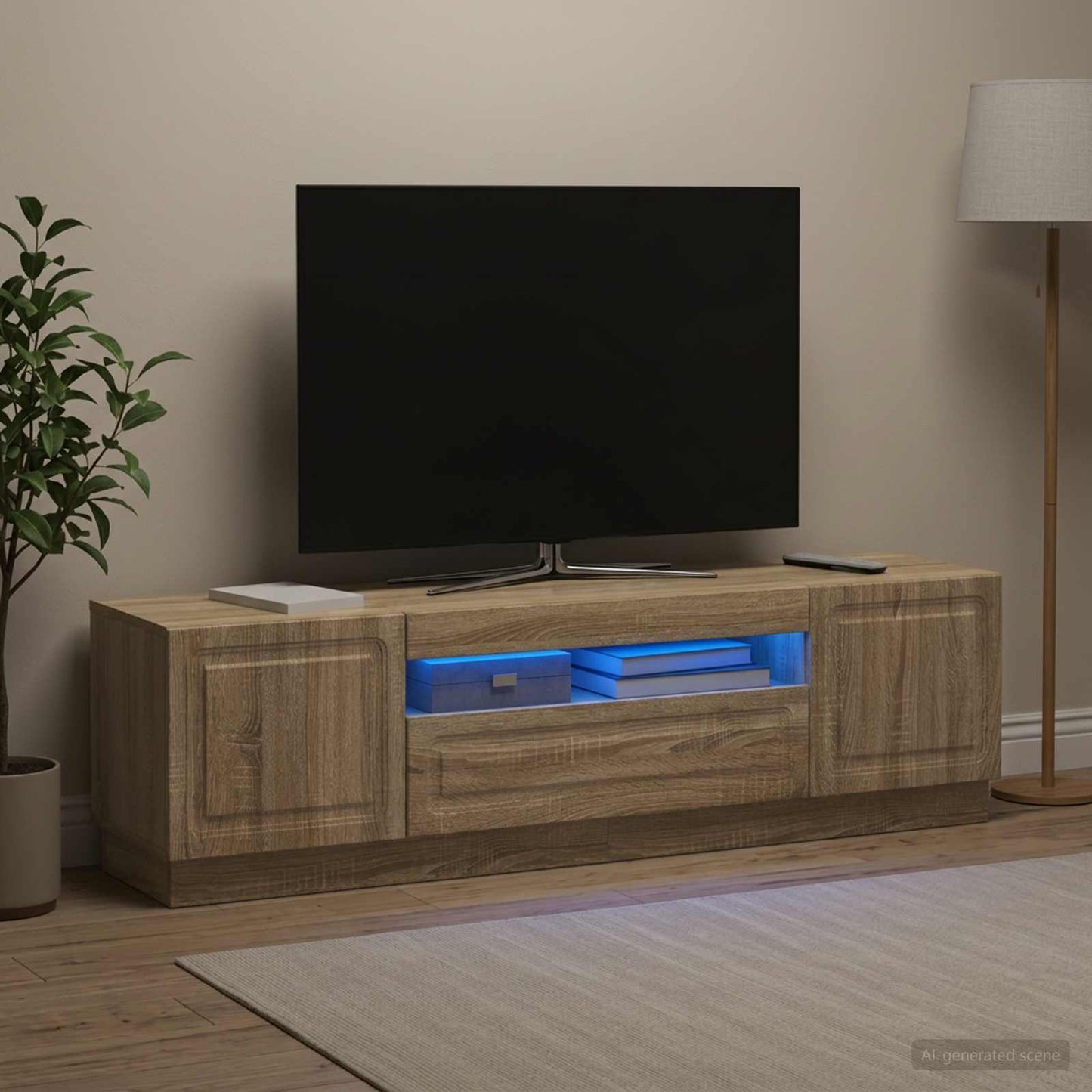 LED TV szekrény Sonoma Tölgy Szerelt Fa