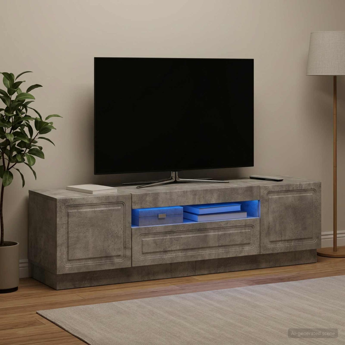 LED TV szekrény Betonszürke Szerelt Fa
