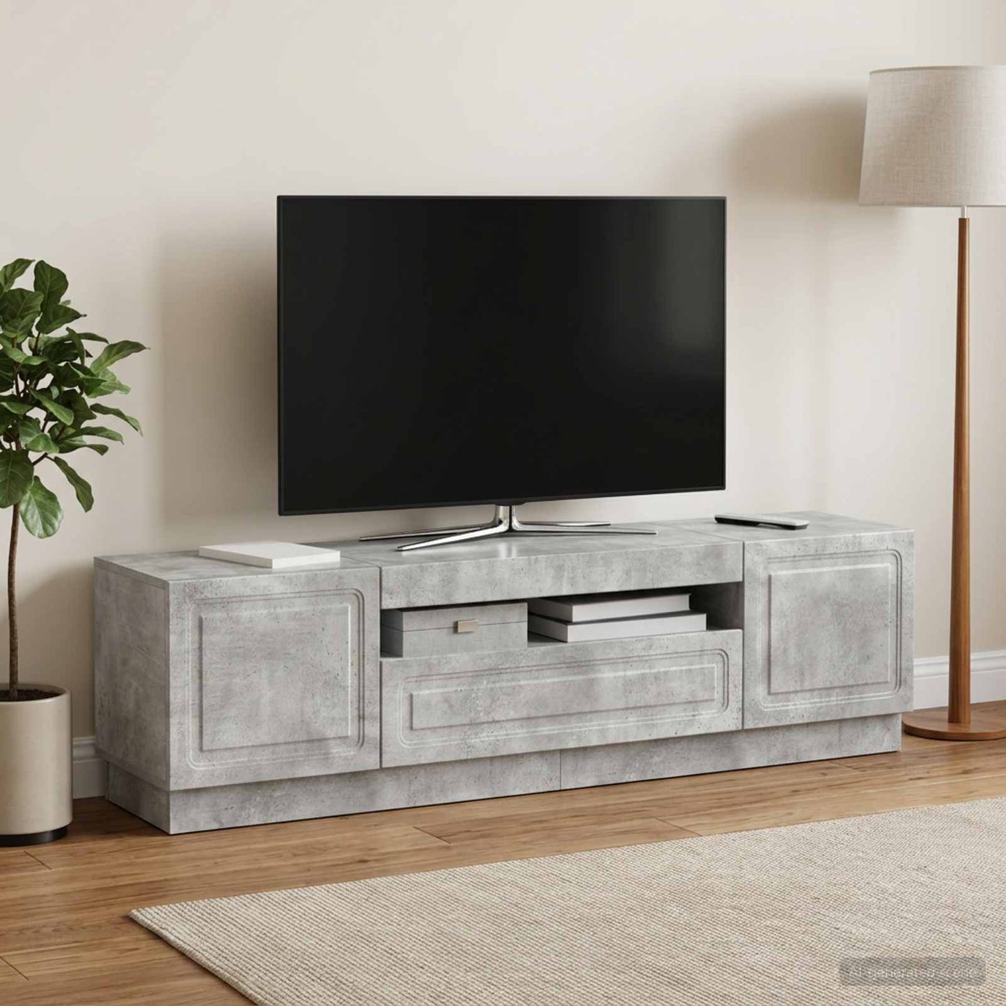 LED TV szekrény Betonszürke Szerelt Fa