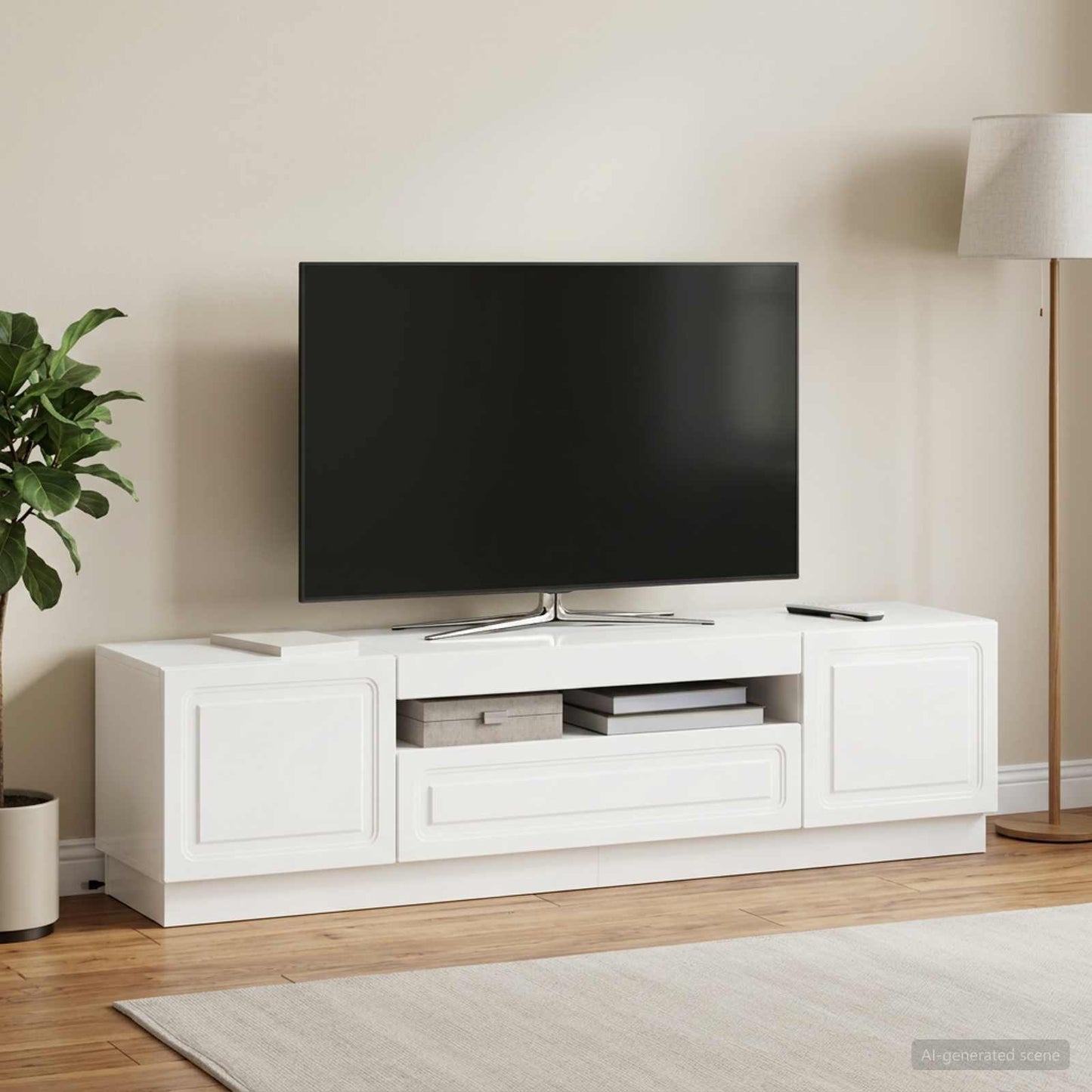 LED TV szekrény Magasfényű Fehér Szerelt Fa